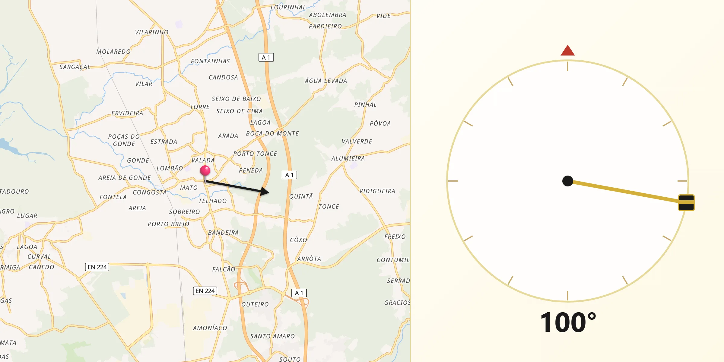 Direção da Qibla a partir de Avanca