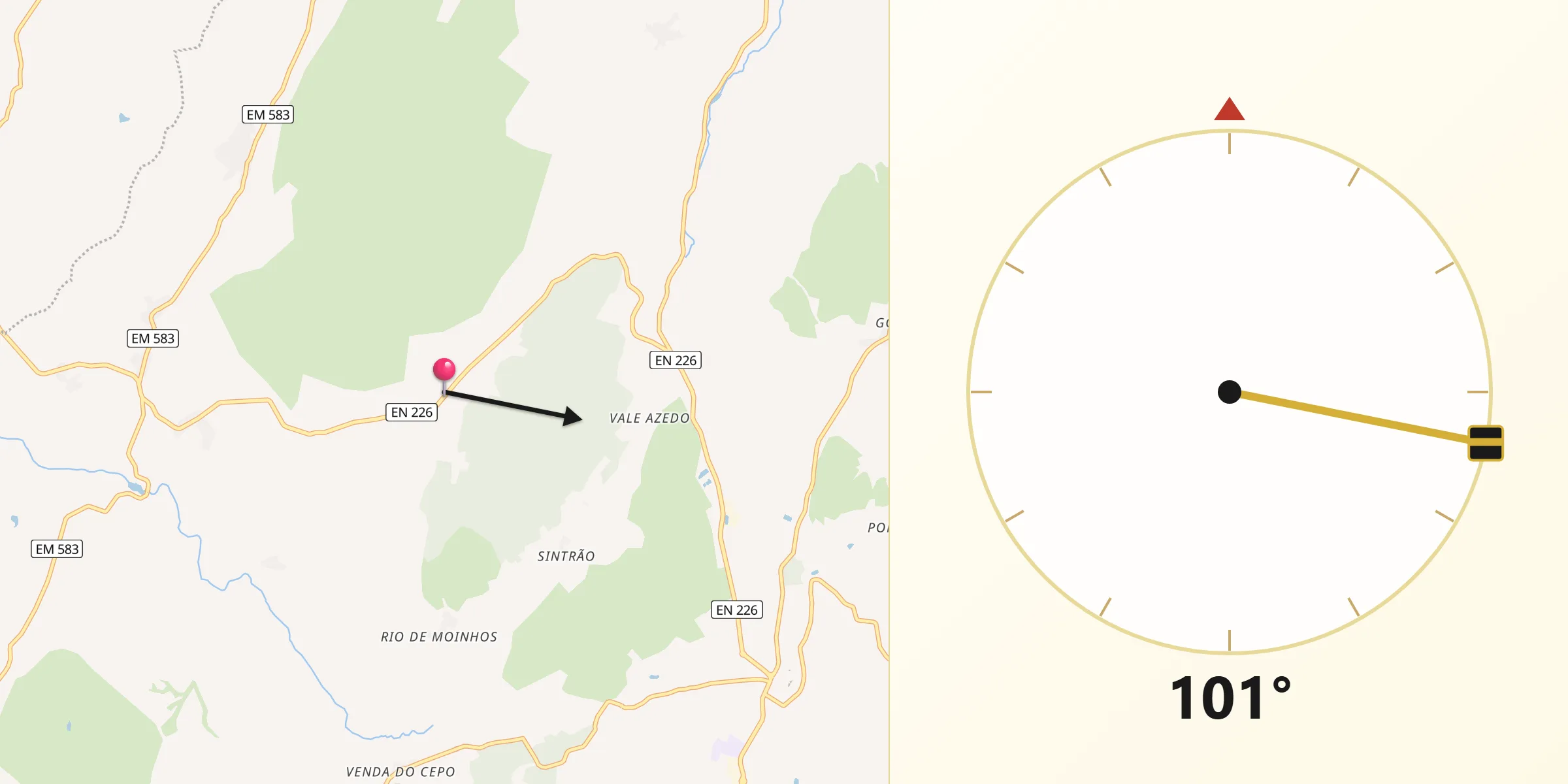 Direção da Qibla a partir de Rio de Mel