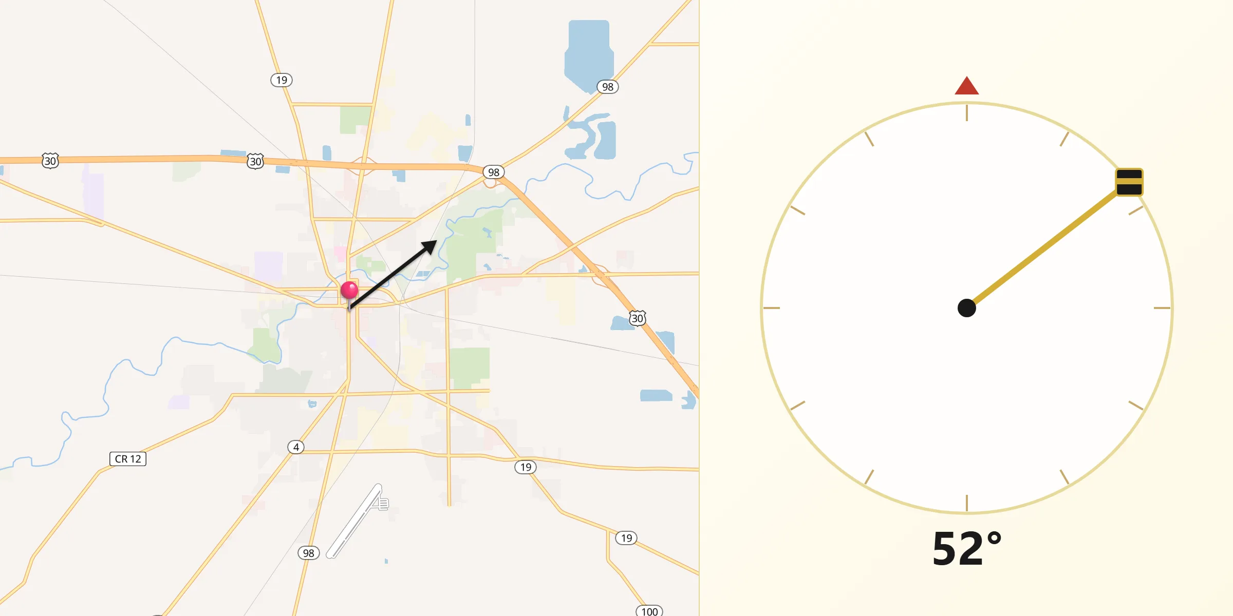 Qibla Direction from Bucyrus