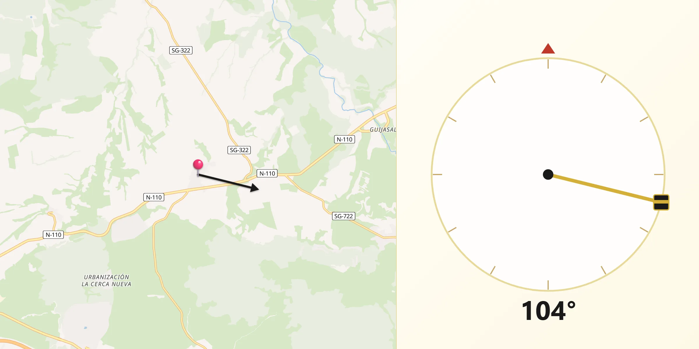 Dirección de la Qibla desde Zarzuela del Monte