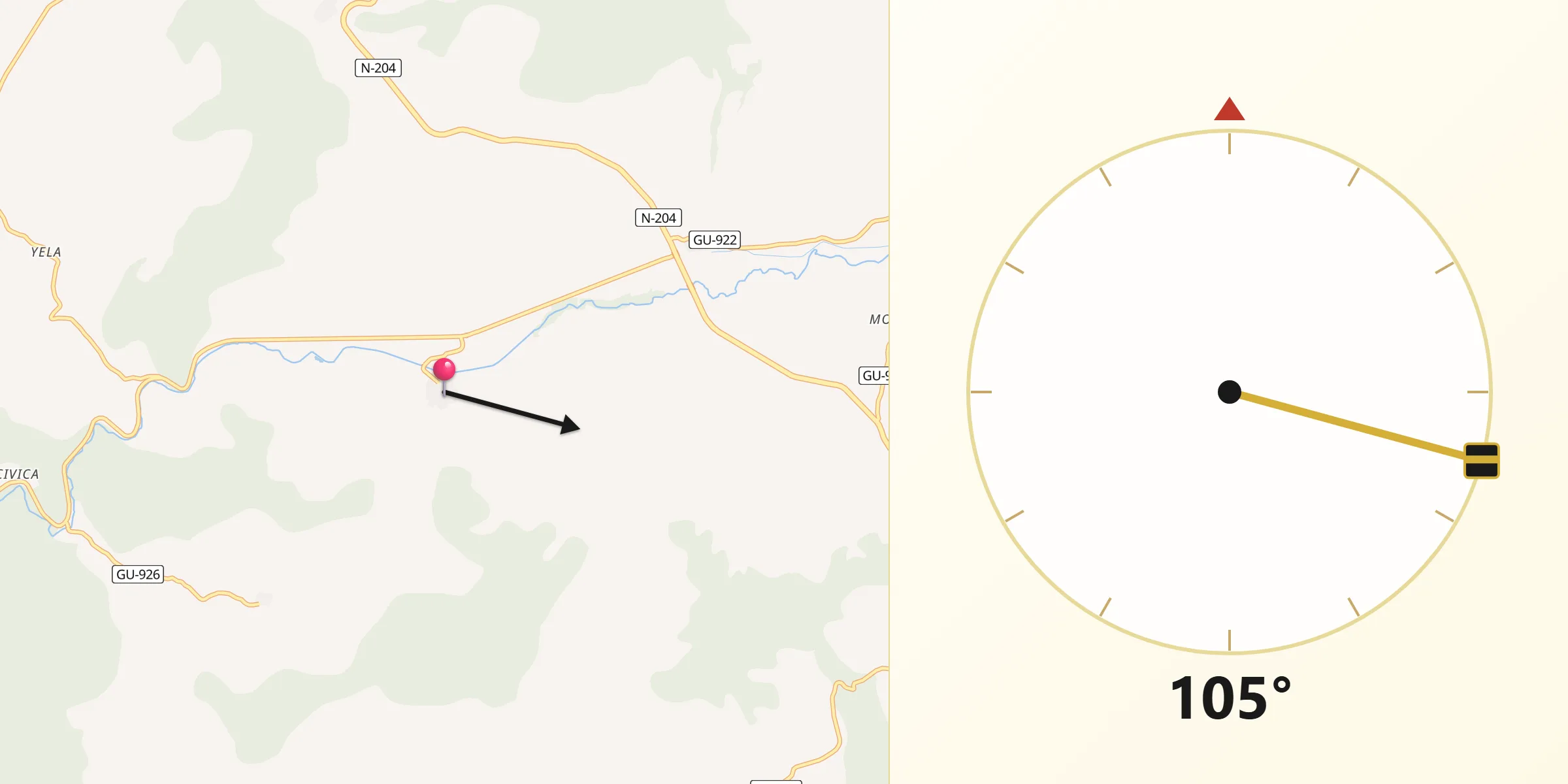 Dirección de la Qibla desde Valderrebollo