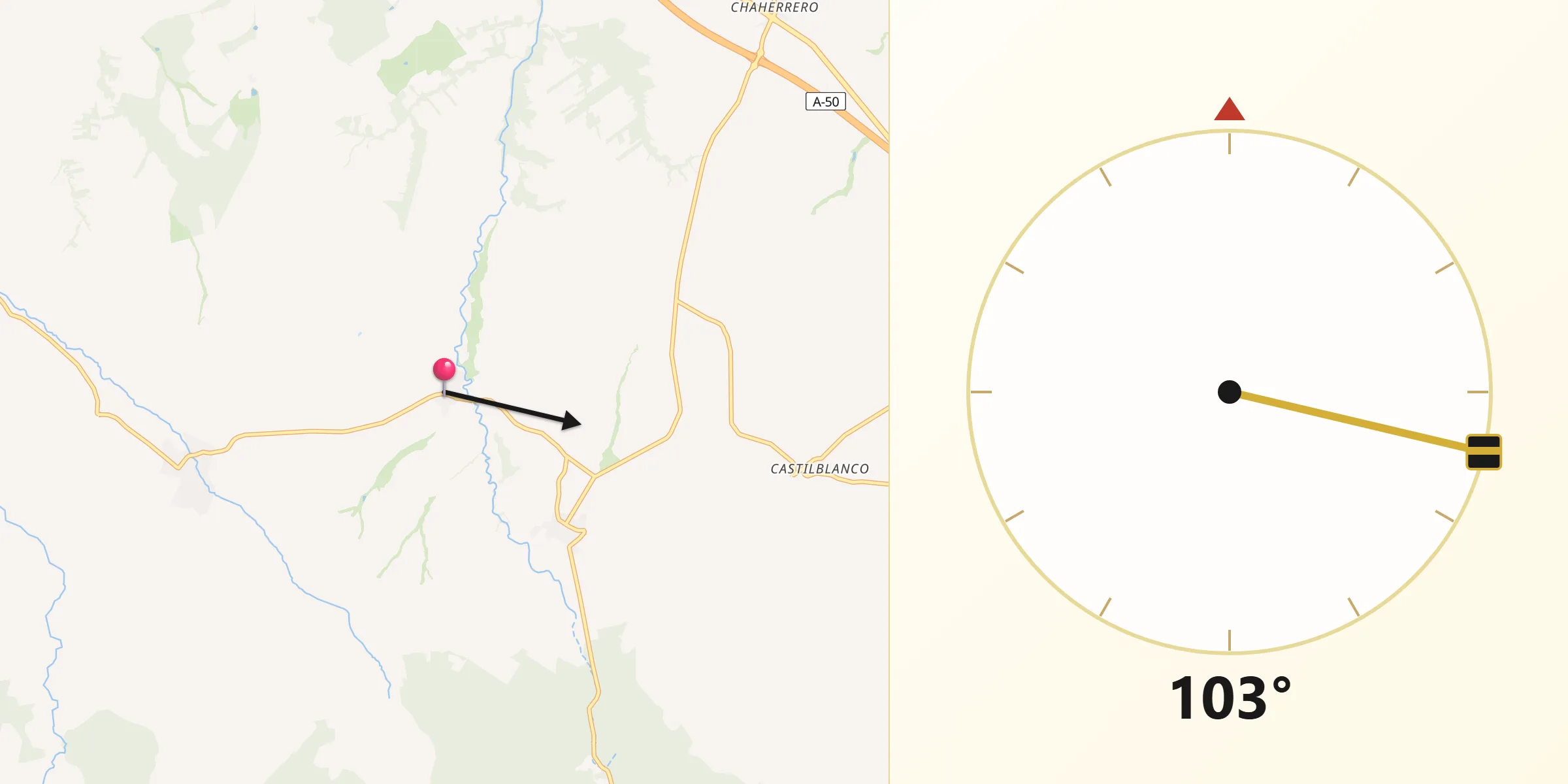 Dirección de la Qibla desde Vita