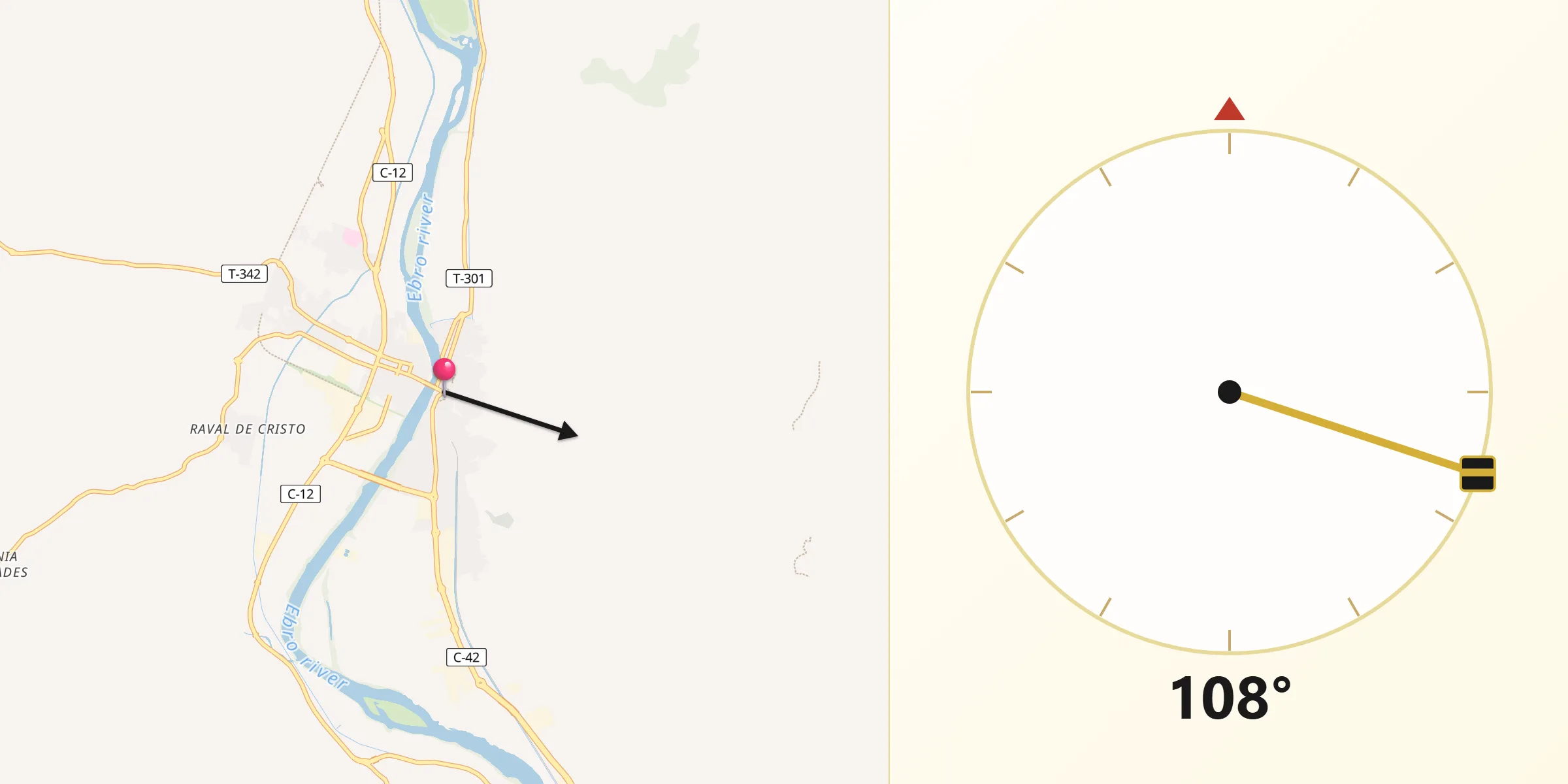 Dirección de la Qibla desde Tortosa