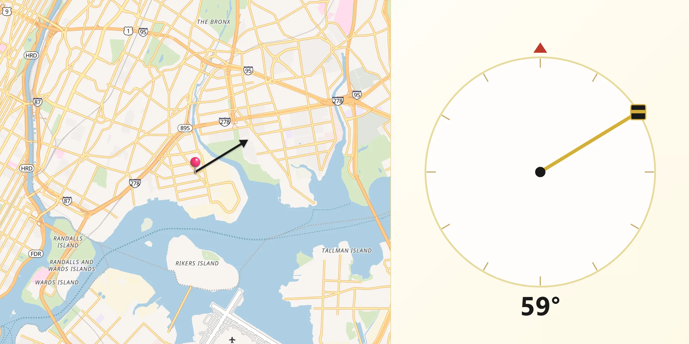Qibla Direction from Hunts Point