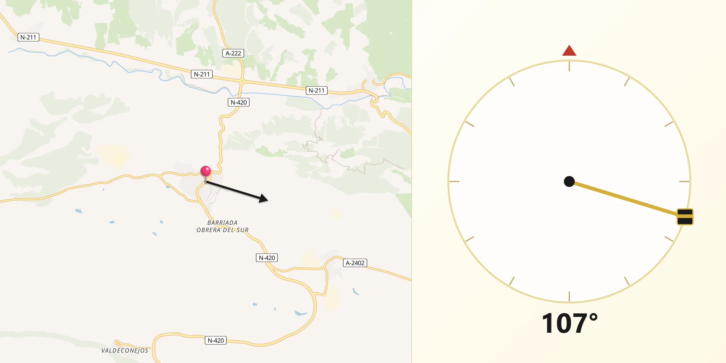 Dirección de la Qibla desde Utrillas