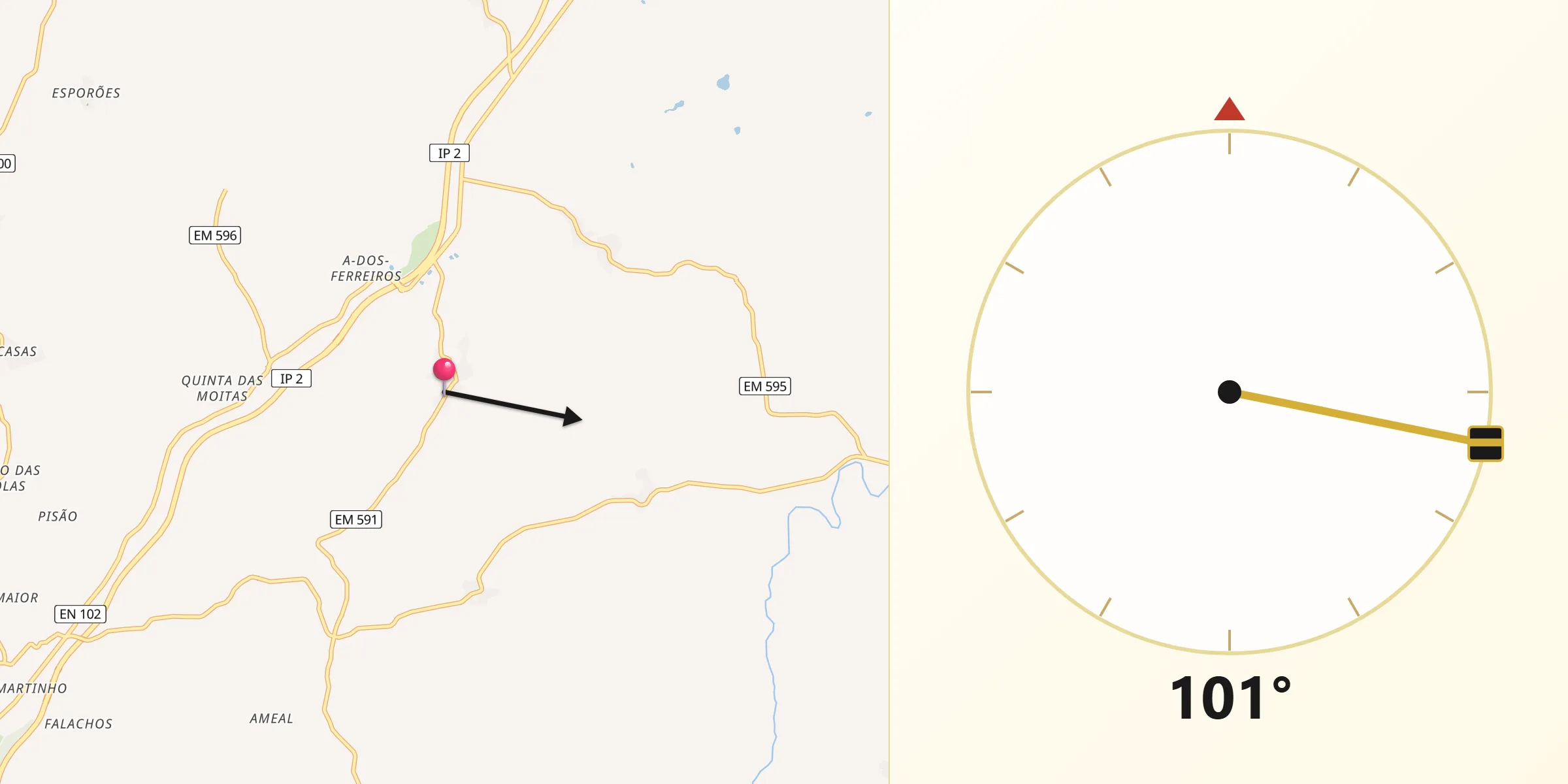 Direção da Qibla a partir de Cogula
