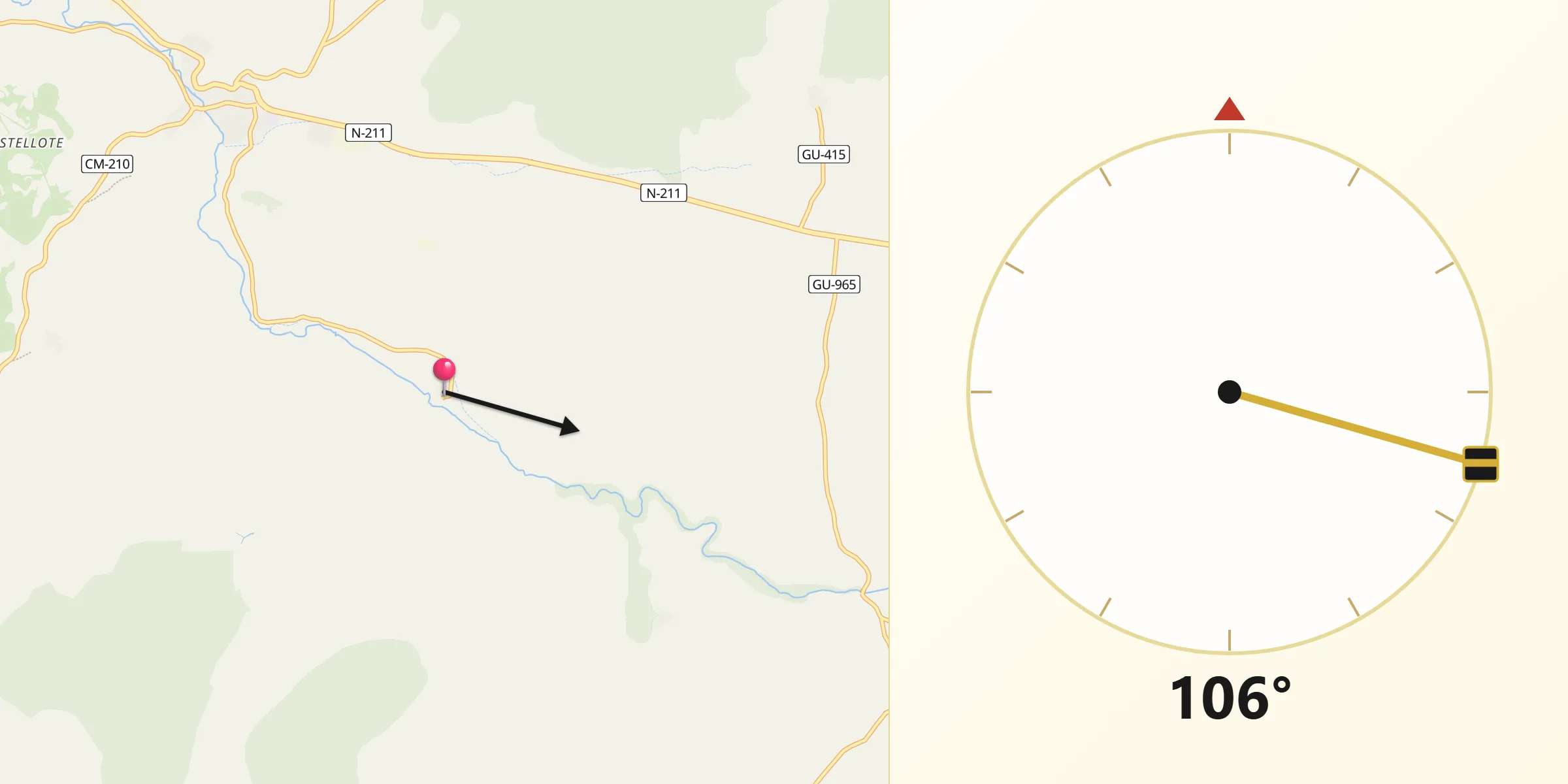 Dirección de la Qibla desde Castilnuevo