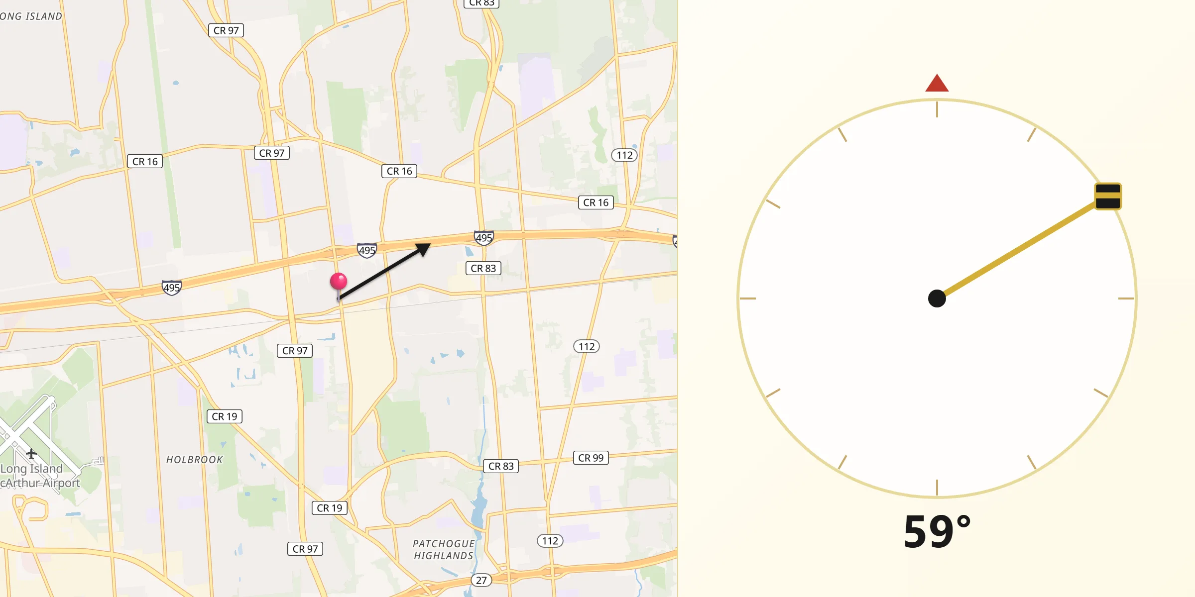 Qibla Direction from Holtsville