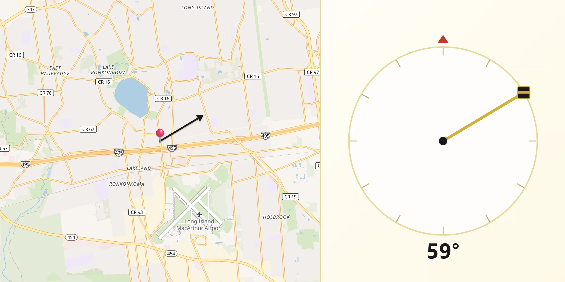 Qibla Direction from Ronkonkoma