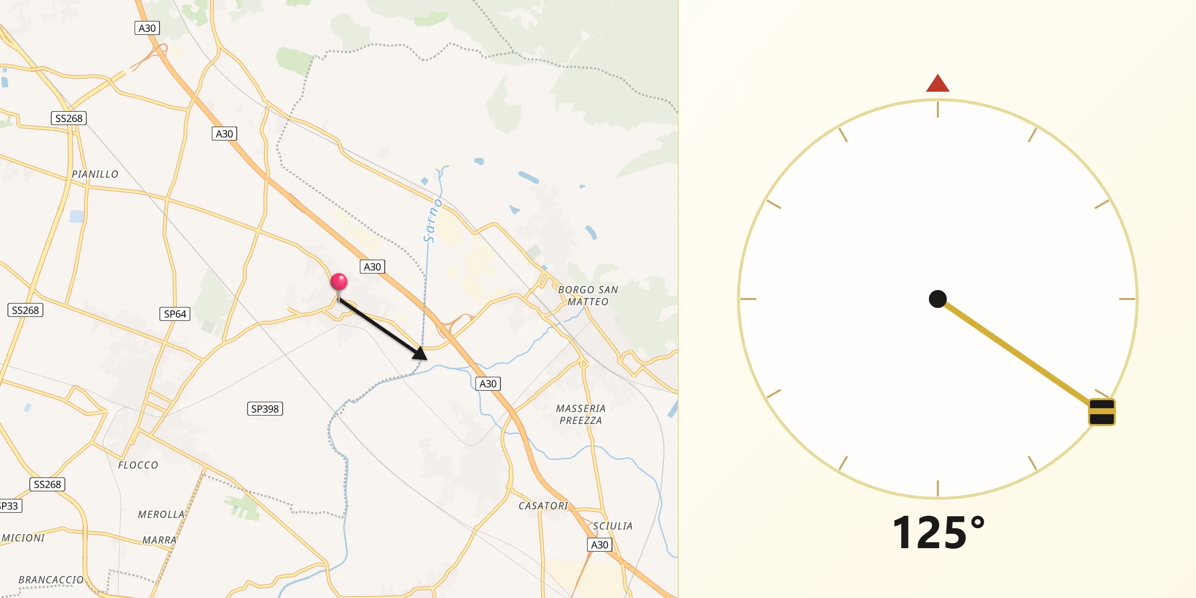 Direzione della Qibla da Striano