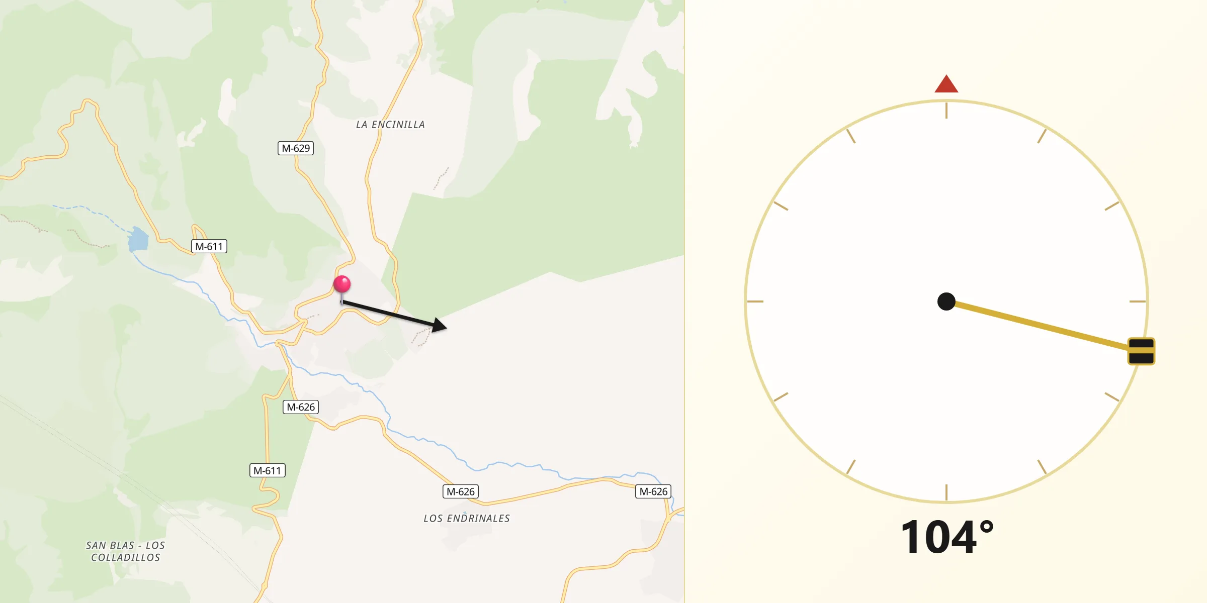 Dirección de la Qibla desde Miraflores de la Sierra