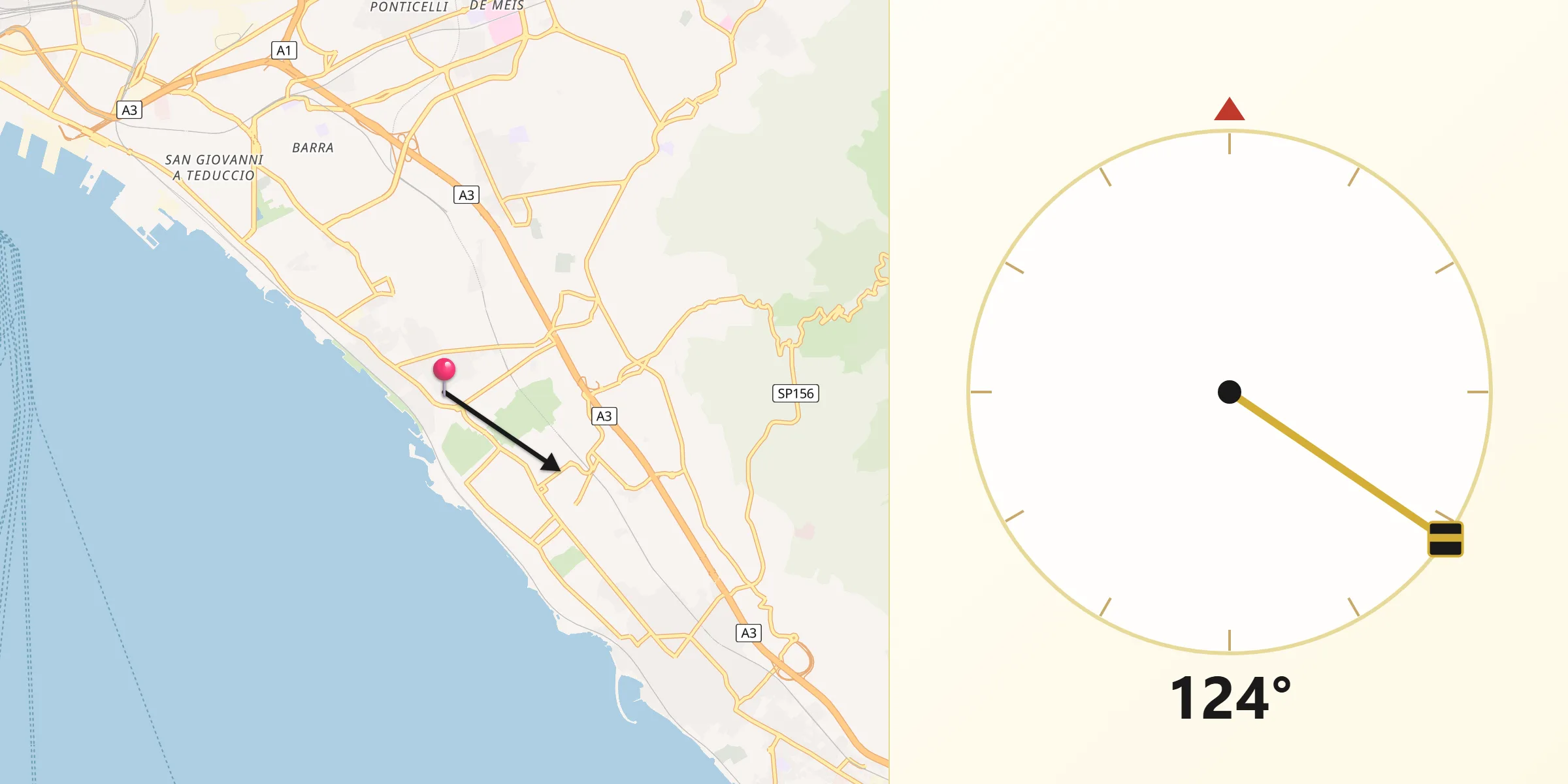 Direzione della Qibla da Portici