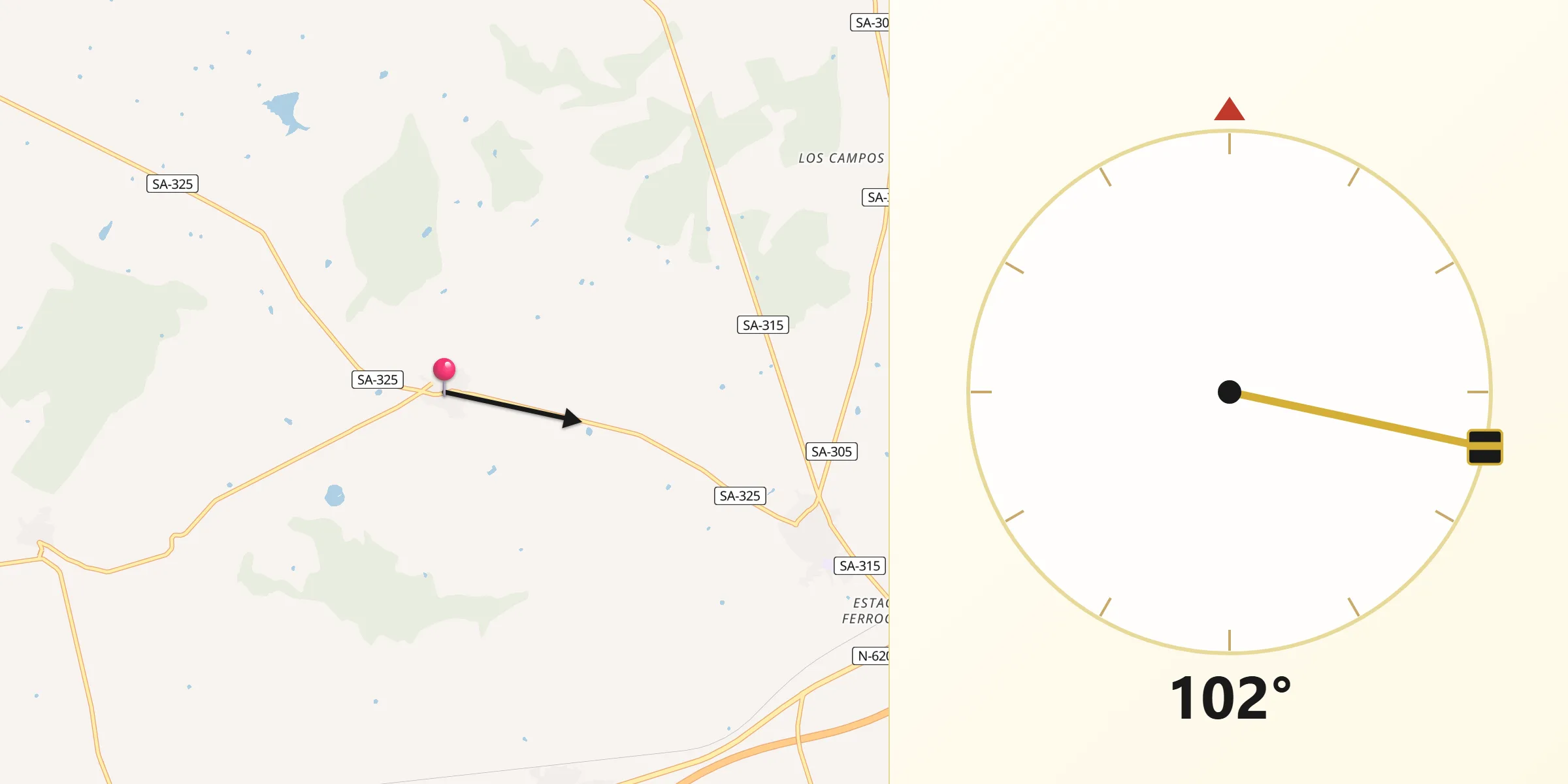 Dirección de la Qibla desde Boada