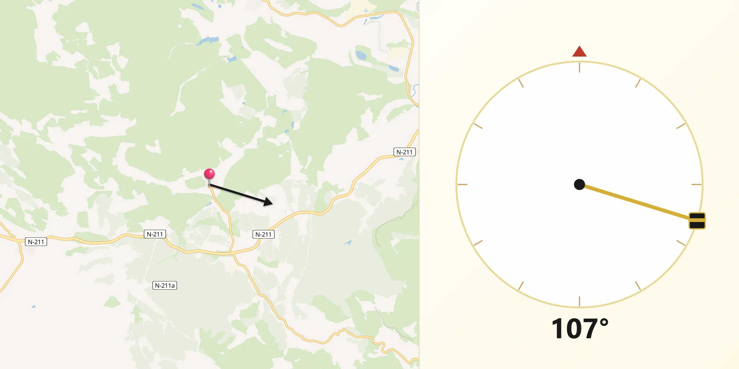 Dirección de la Qibla desde Cañizar del Olivar