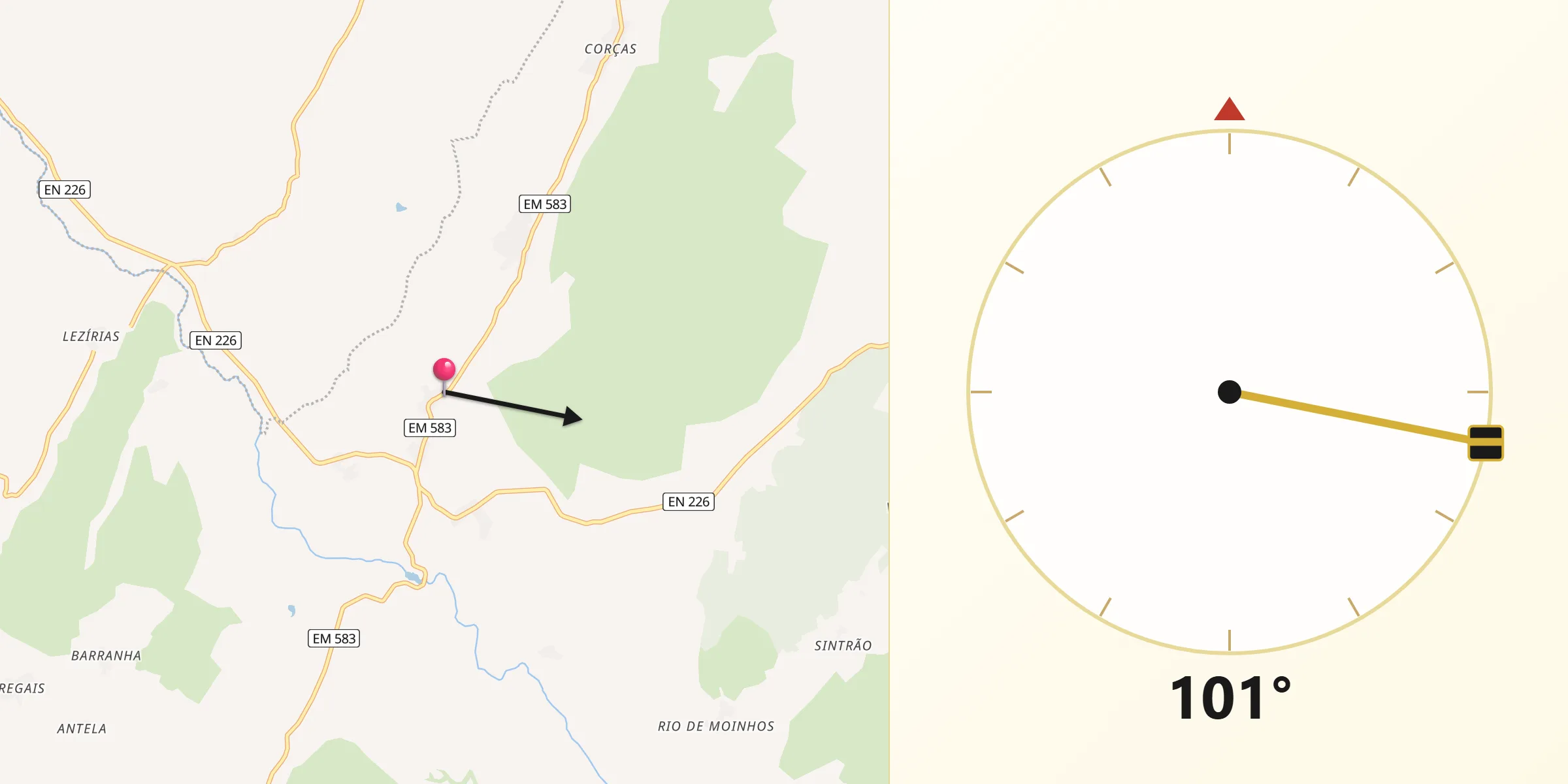 Direção da Qibla a partir de Palhais