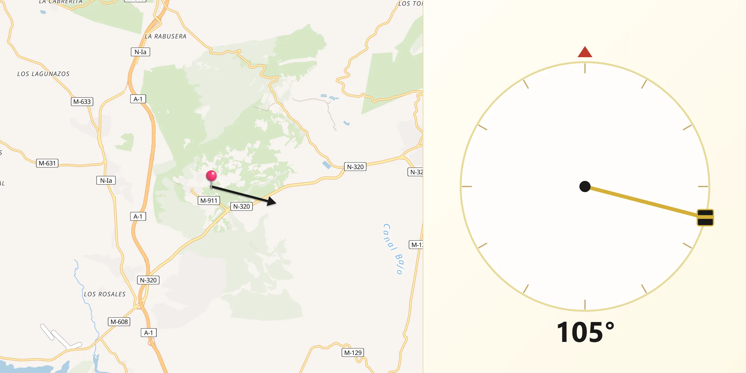 Dirección de la Qibla desde Redueña