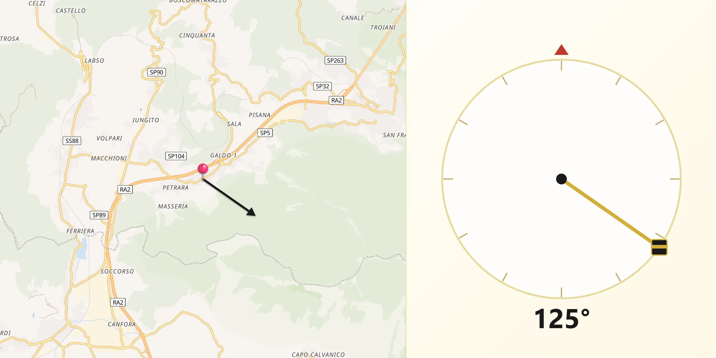 Direzione della Qibla da Montoro Superiore