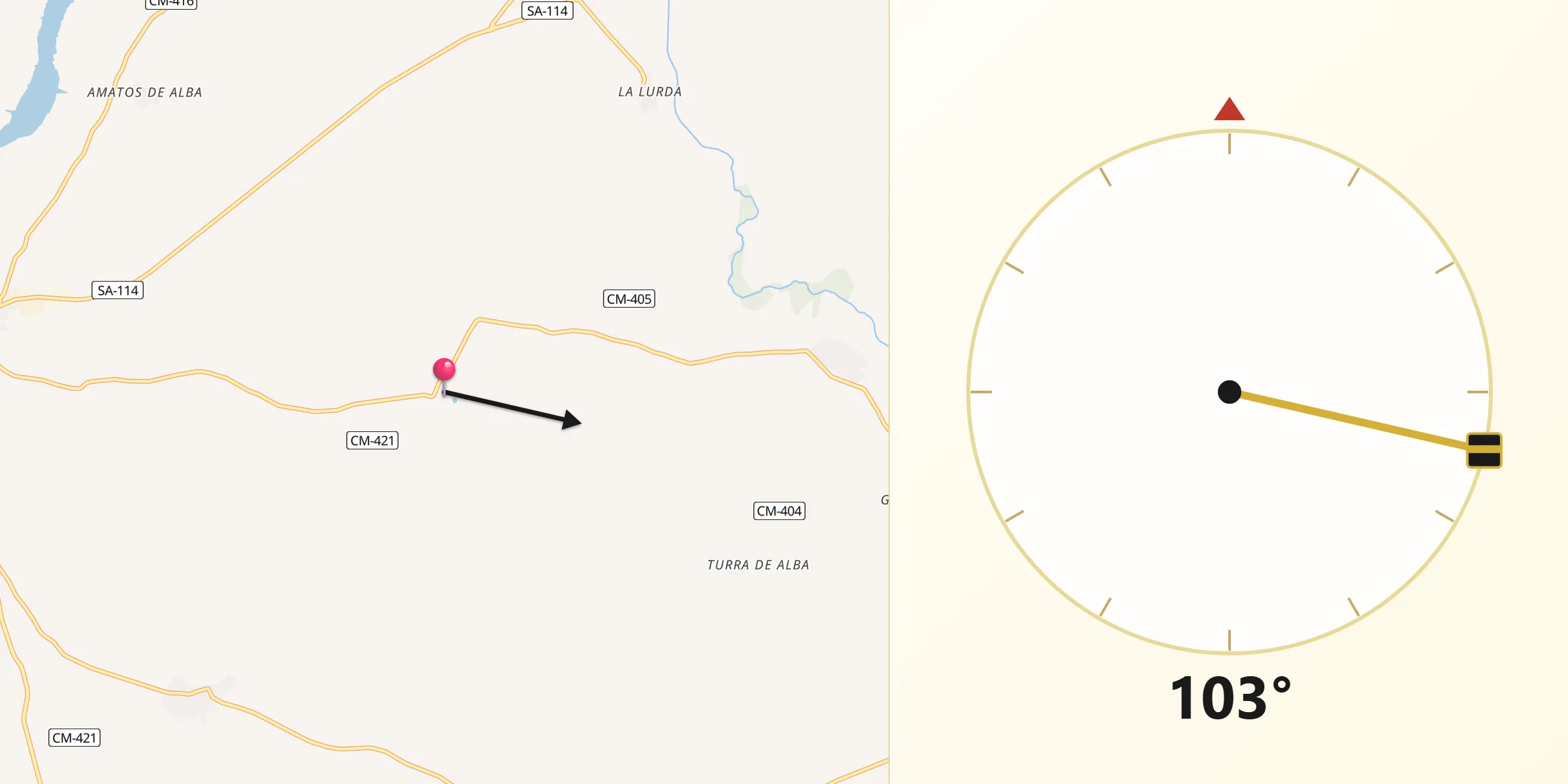 Dirección de la Qibla desde Aldeaseca de Alba