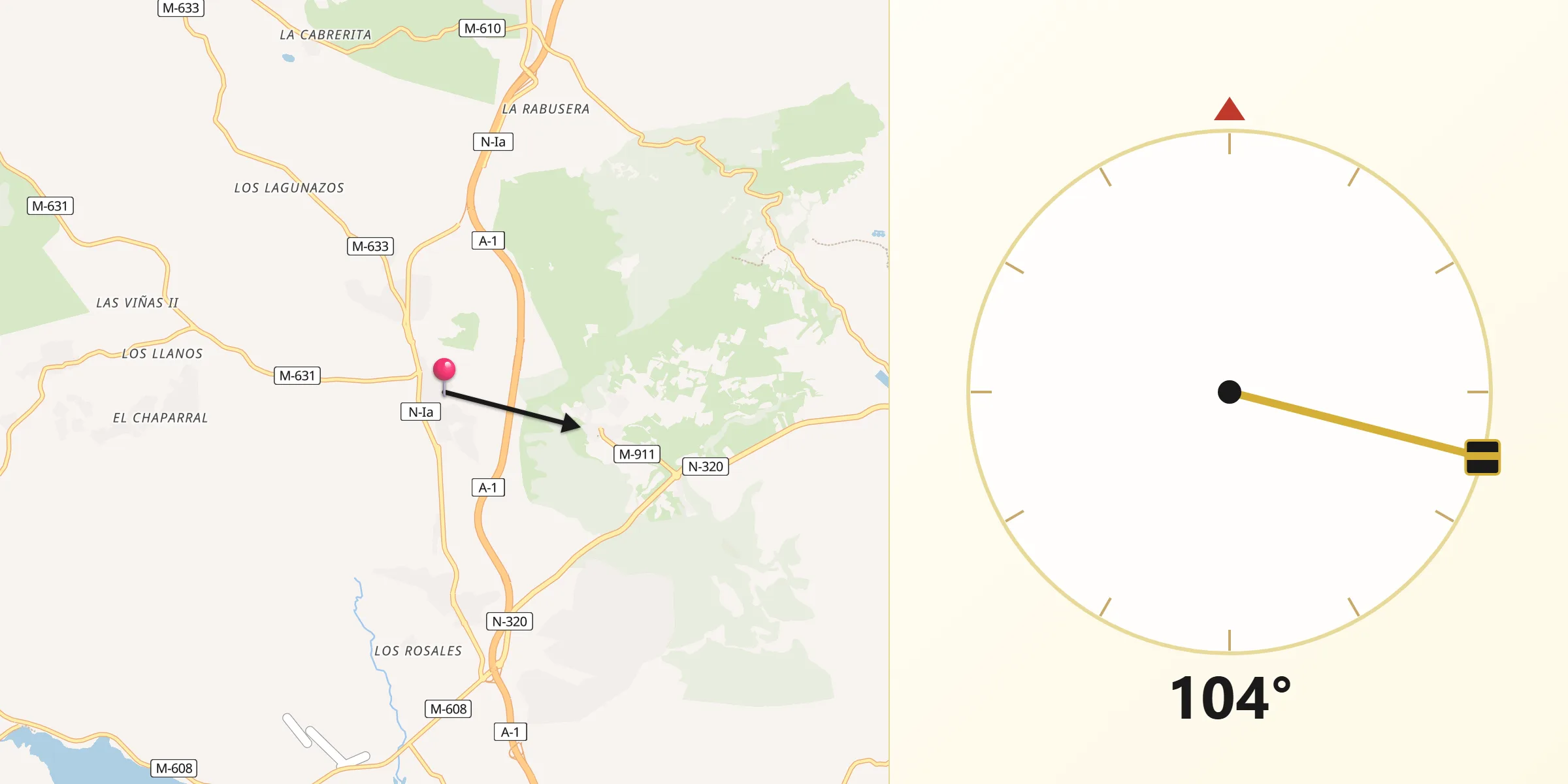 Dirección de la Qibla desde Cabanillas de la Sierra
