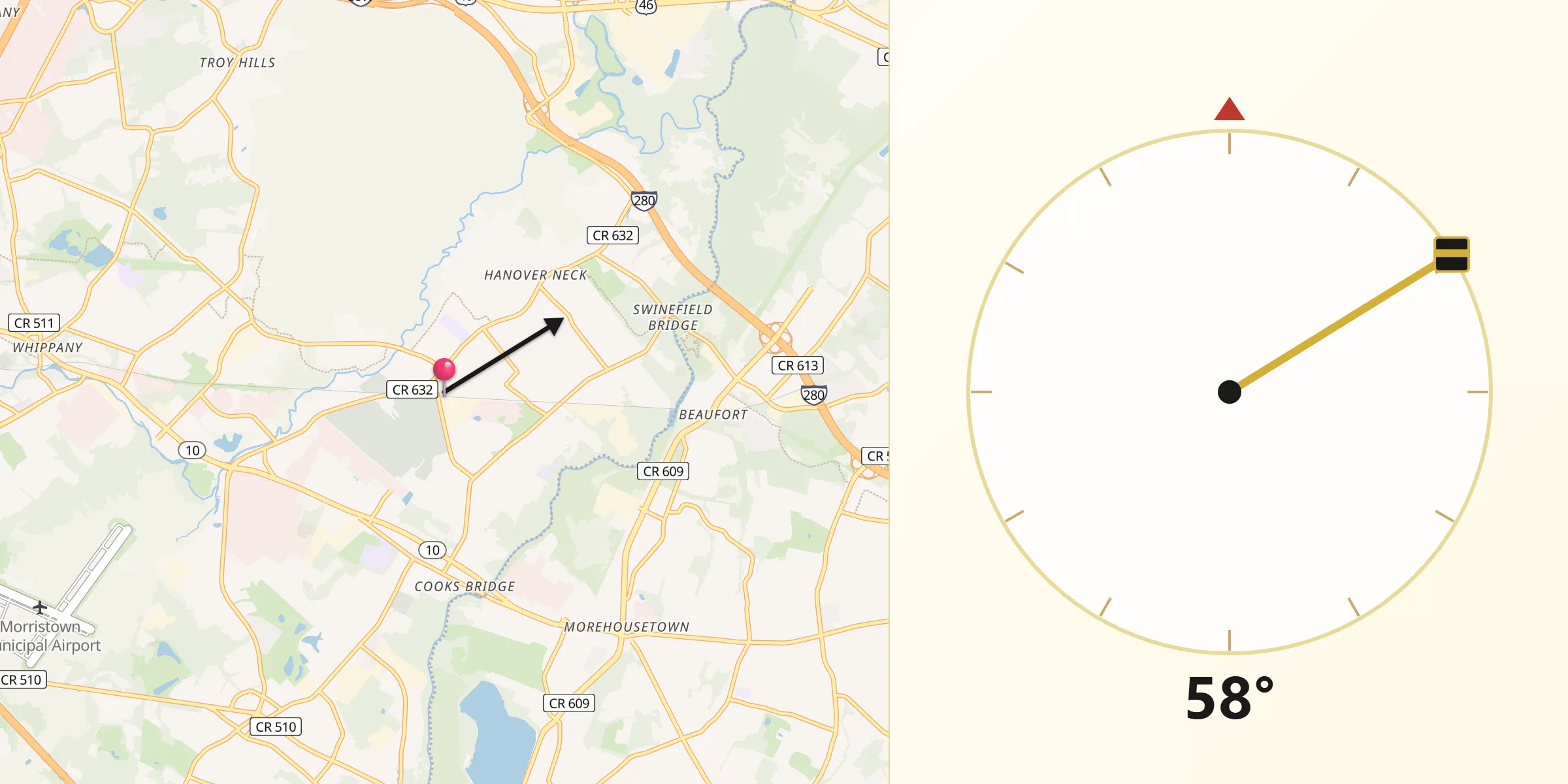 Qibla Direction from East Hanover