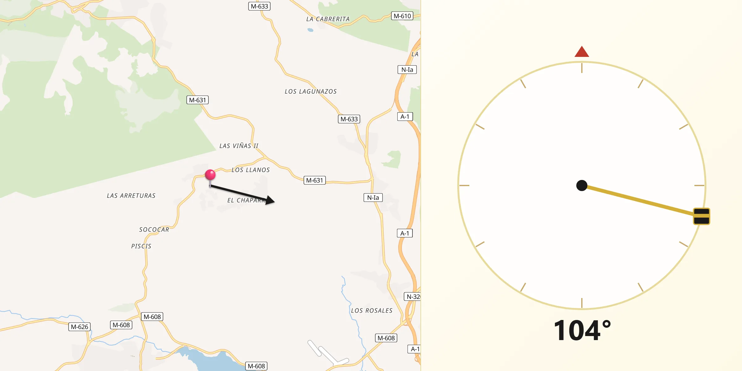 Dirección de la Qibla desde Navalafuente