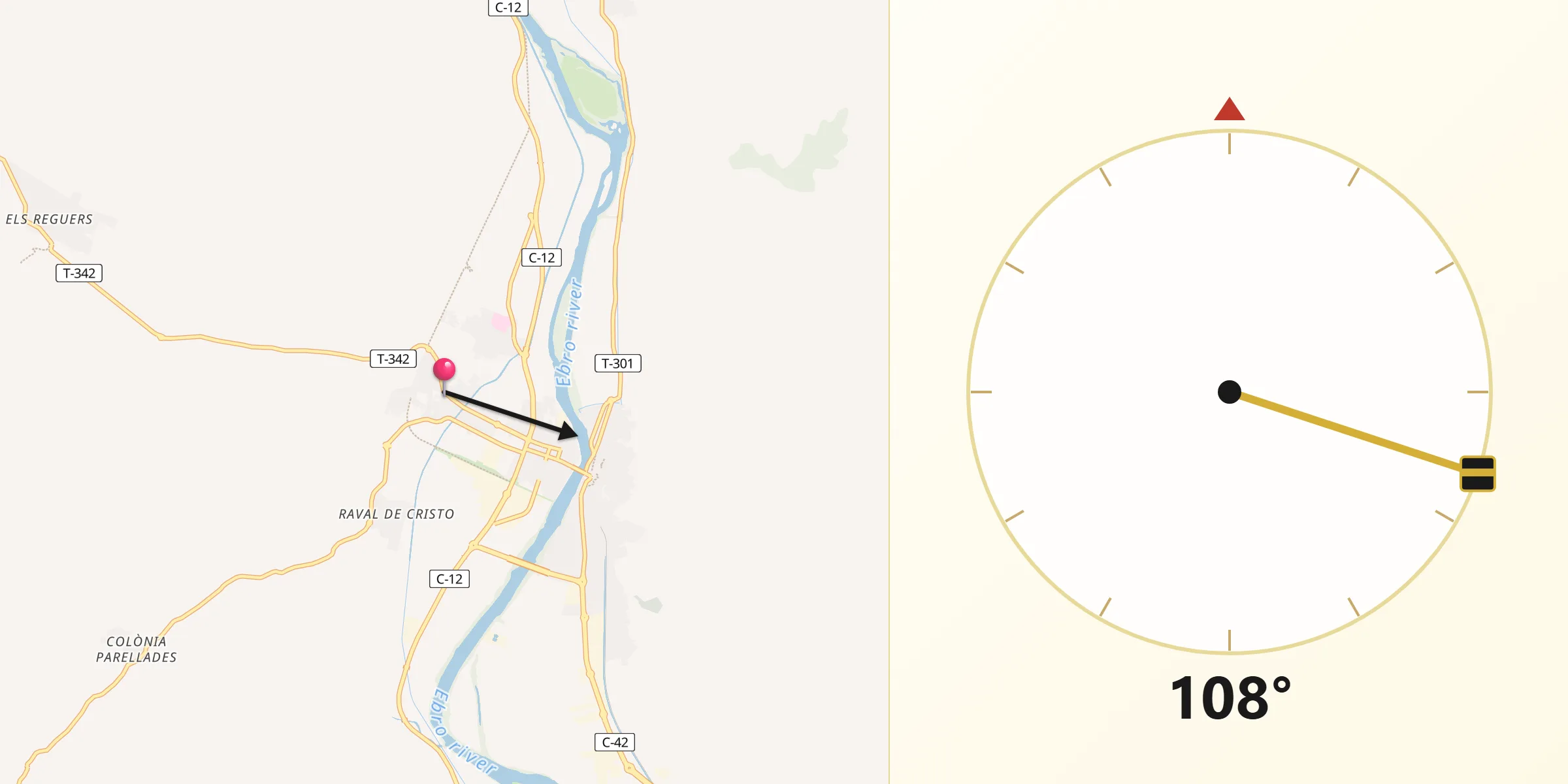 Dirección de la Qibla desde Roquetes