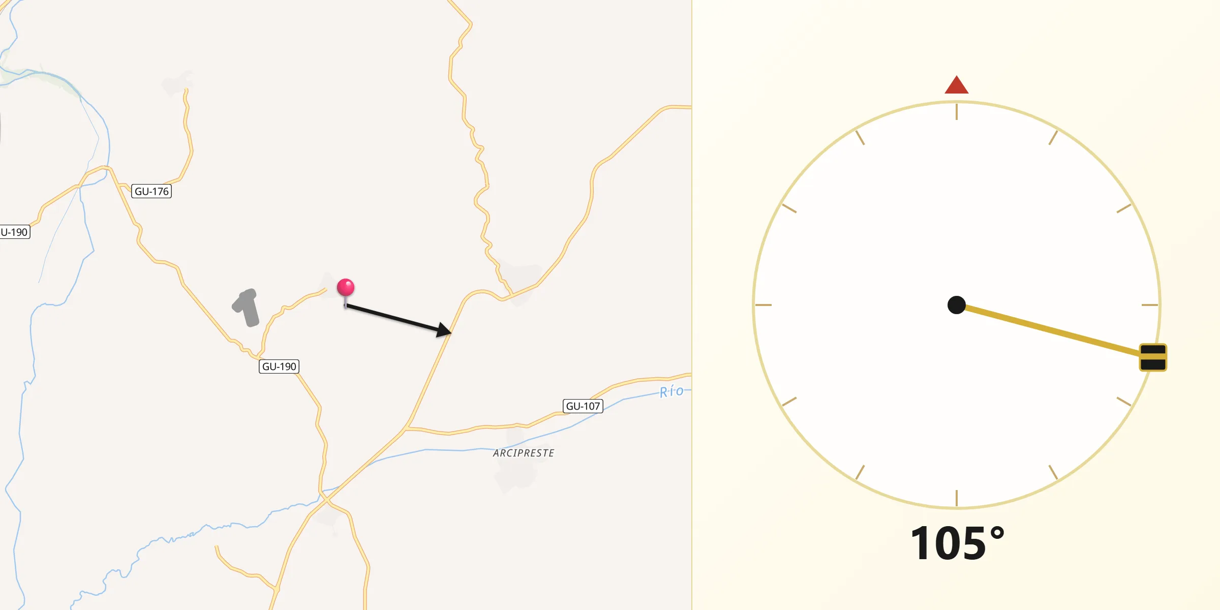 Dirección de la Qibla desde Taragudo