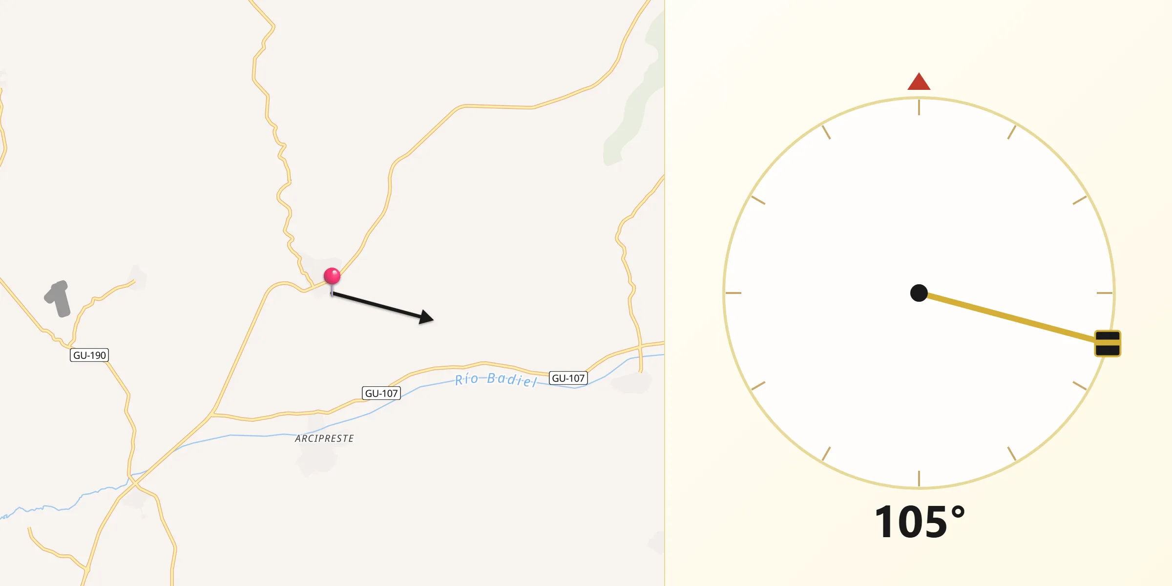 Dirección de la Qibla desde Hita