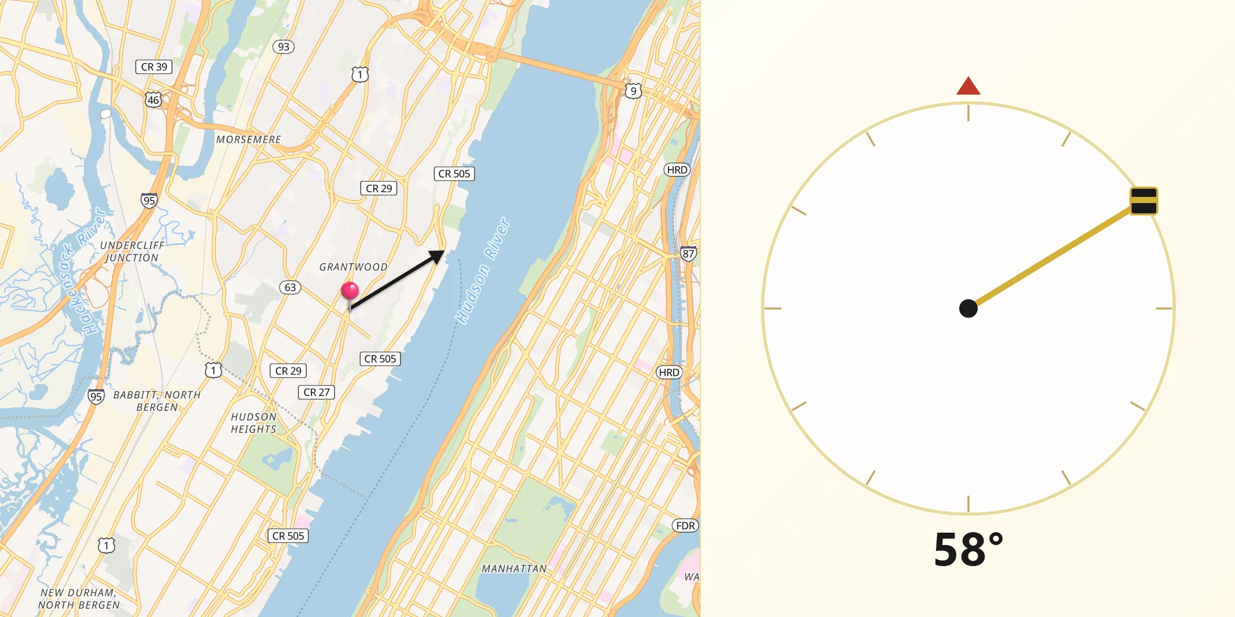 Qibla Direction from Cliffside Park