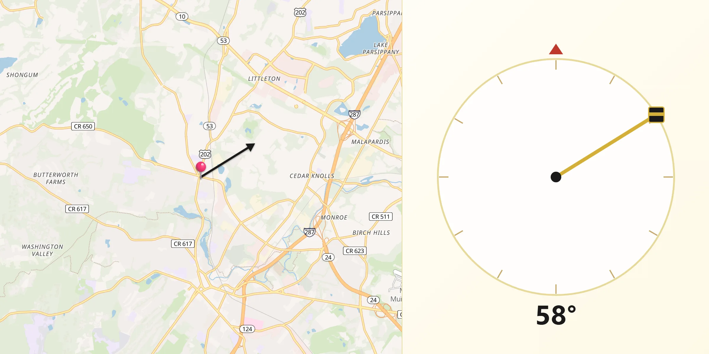 Qibla Direction from Morris Plains