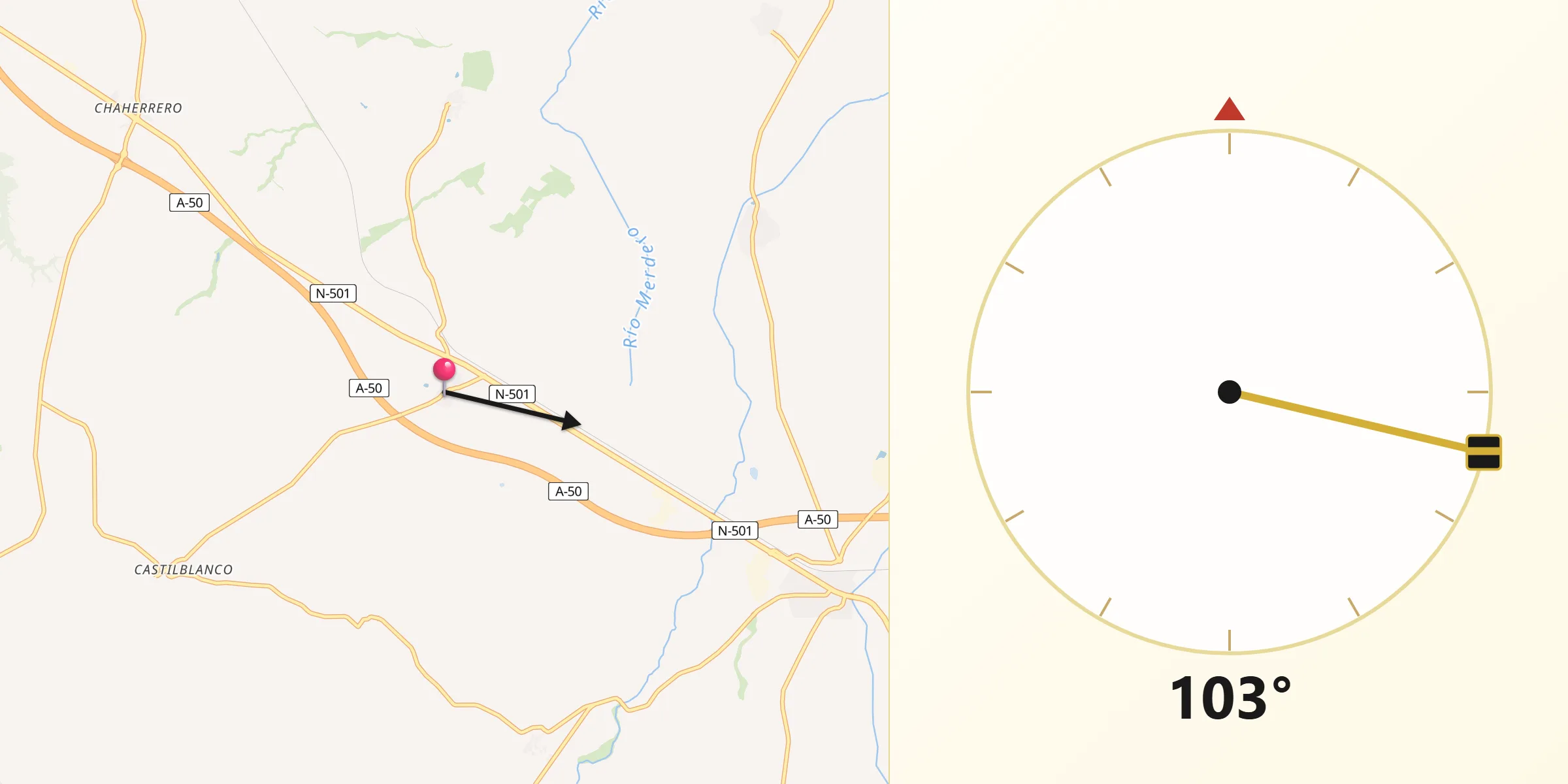 Dirección de la Qibla desde Muñogrande
