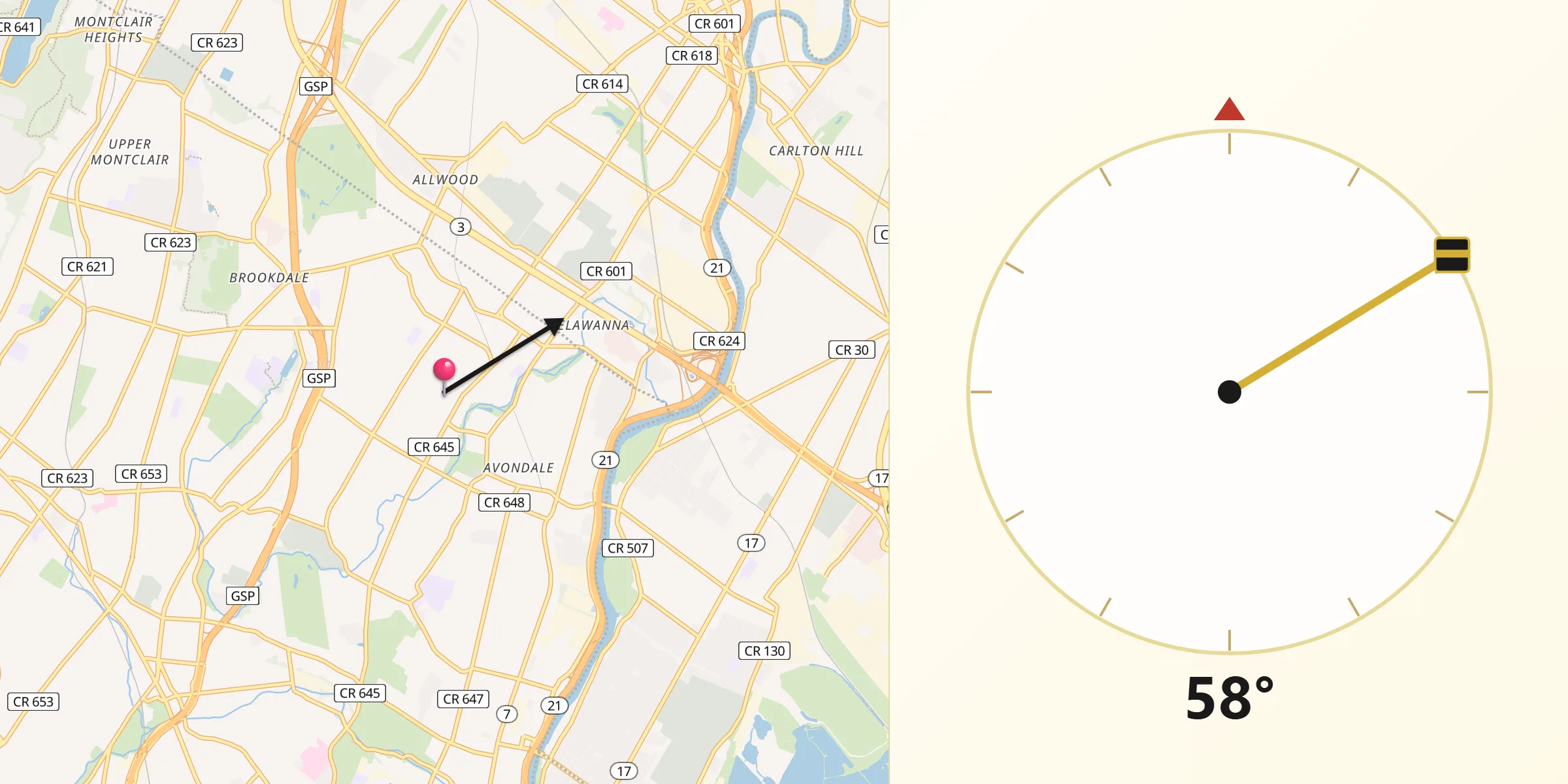 Qibla Direction from Nutley