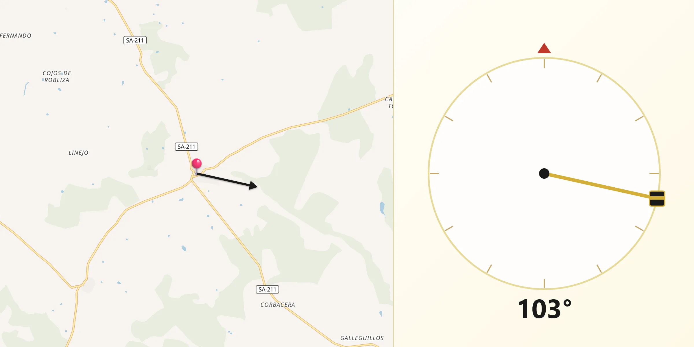 Dirección de la Qibla desde Matilla de los Caños del Río