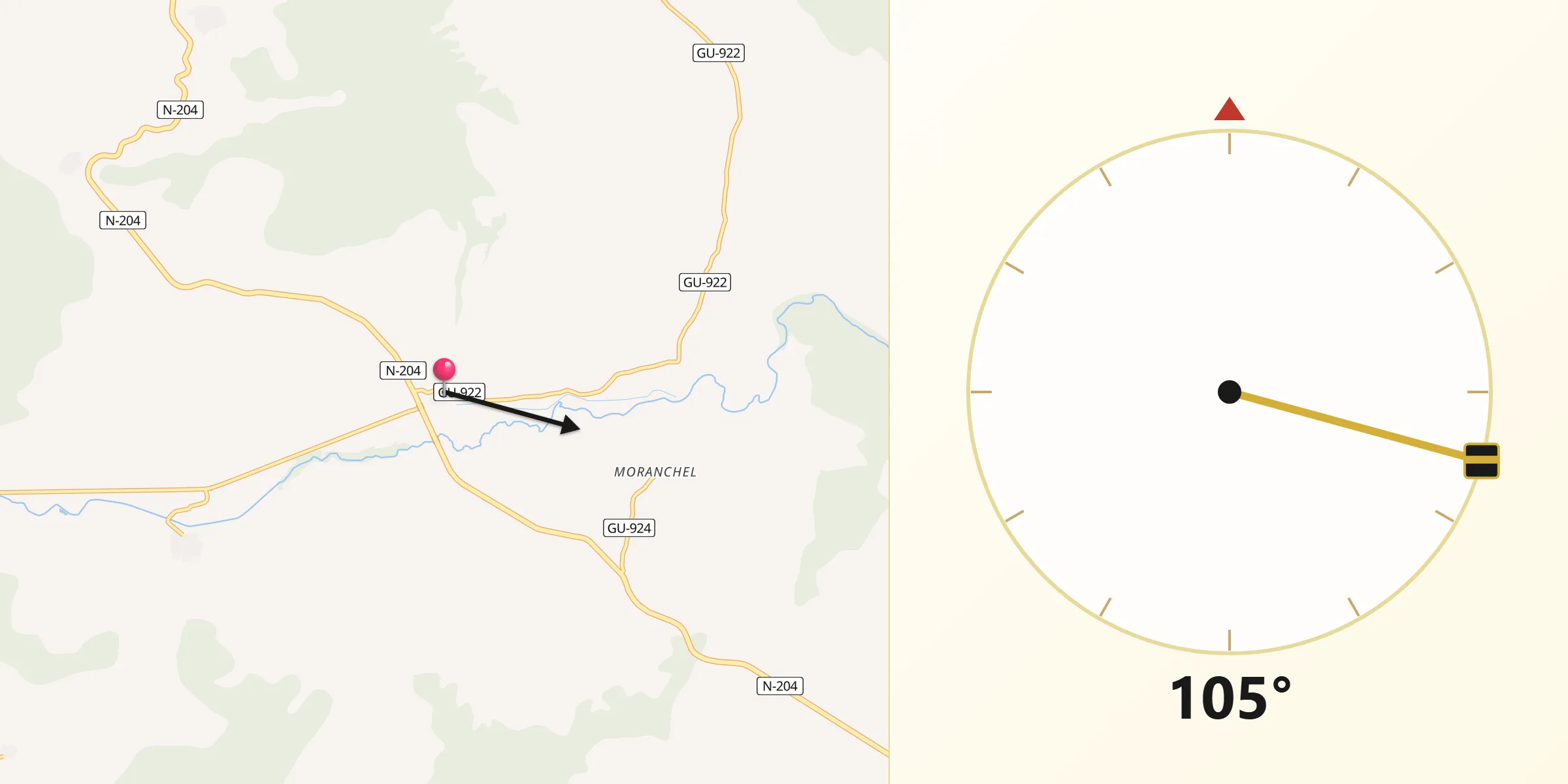 Dirección de la Qibla desde Masegoso de Tajuña