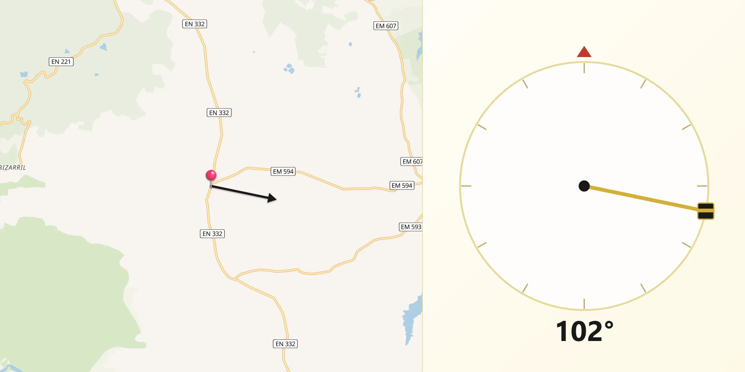 Direção da Qibla a partir de Vilar Torpim