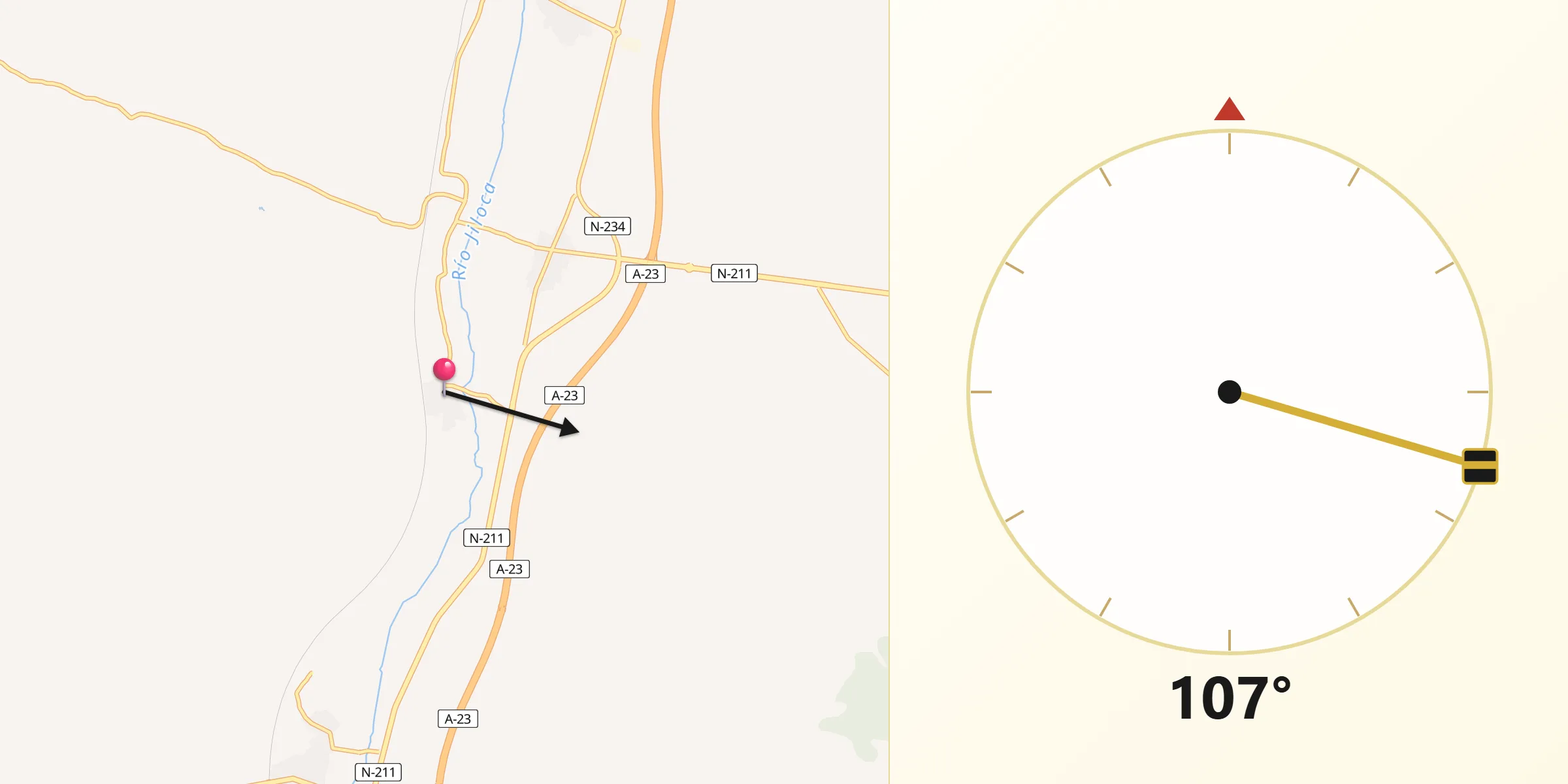 Dirección de la Qibla desde Torrijo del Campo