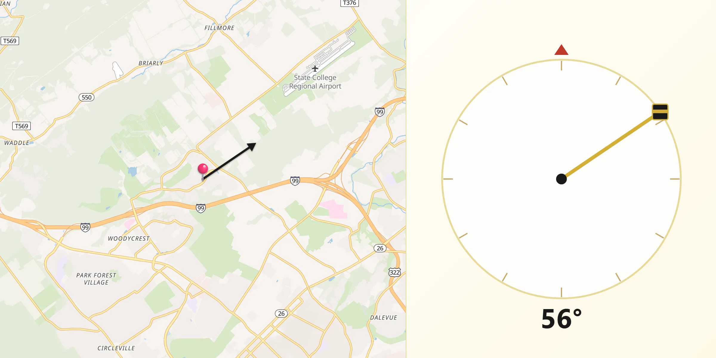 Qibla Direction from Toftrees