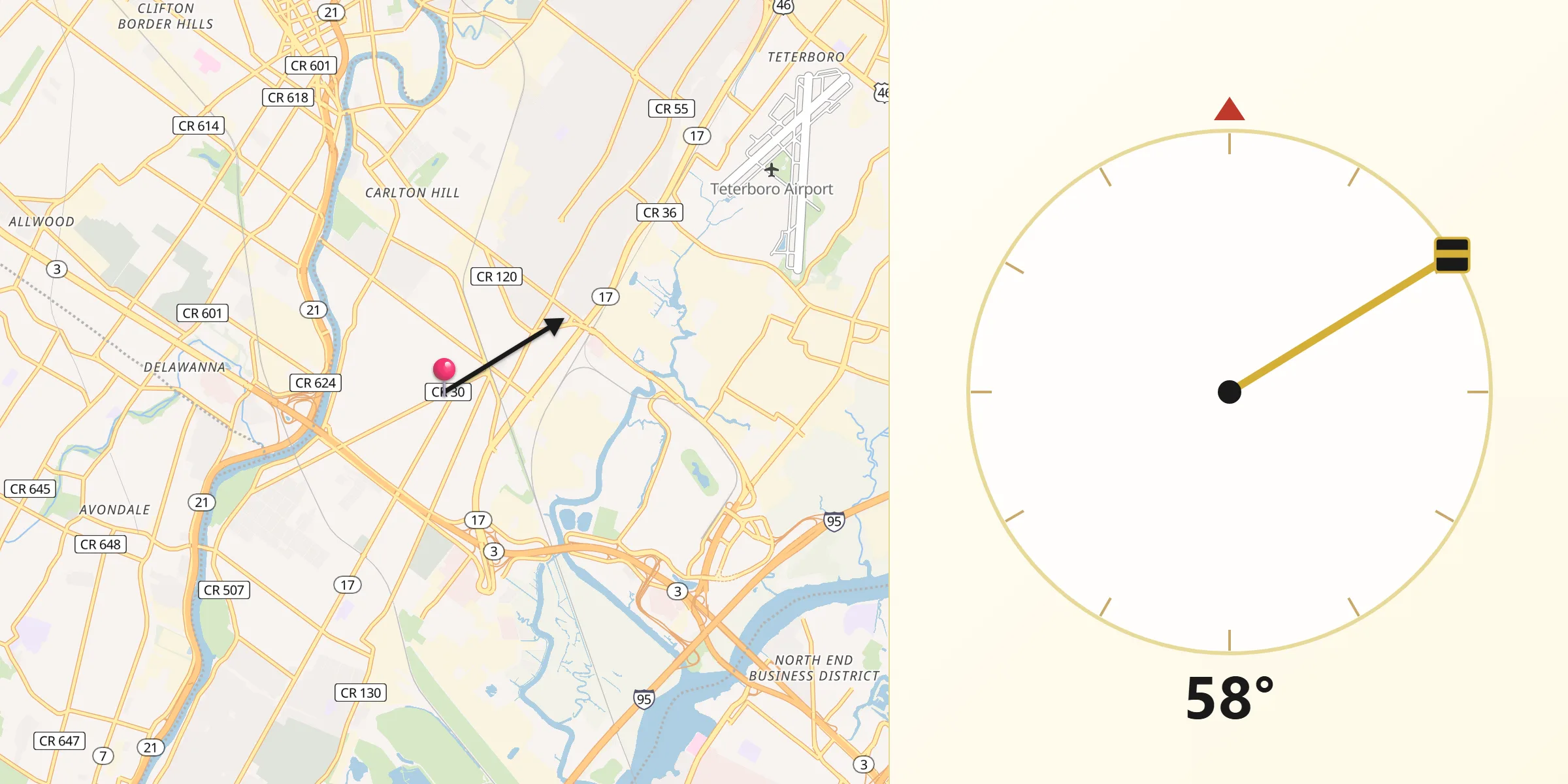 Qibla Direction from Rutherford