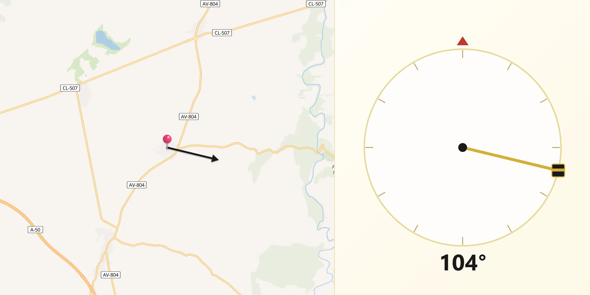 Dirección de la Qibla desde Gotarrendura