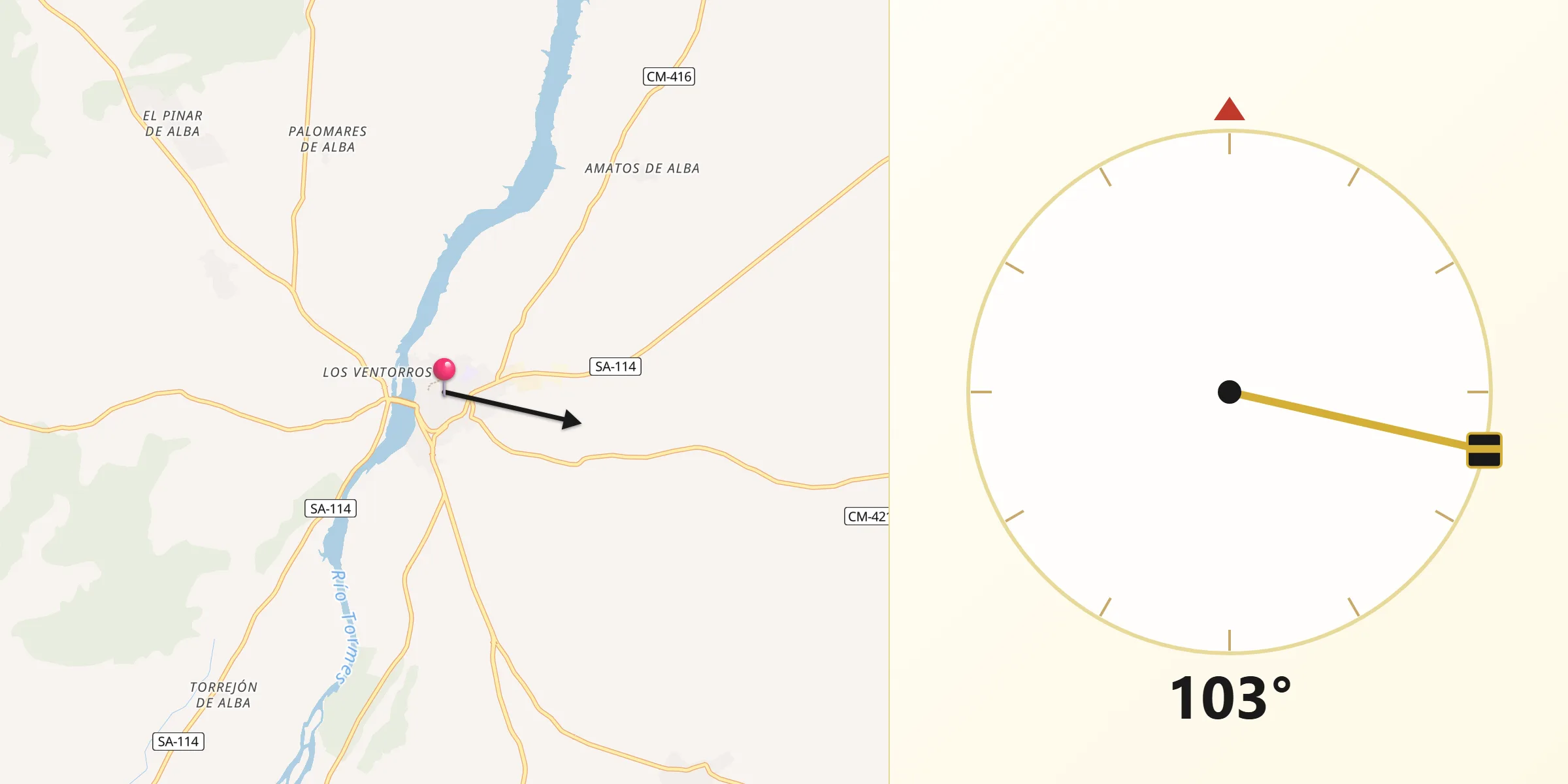 Dirección de la Qibla desde Alba de Tormes