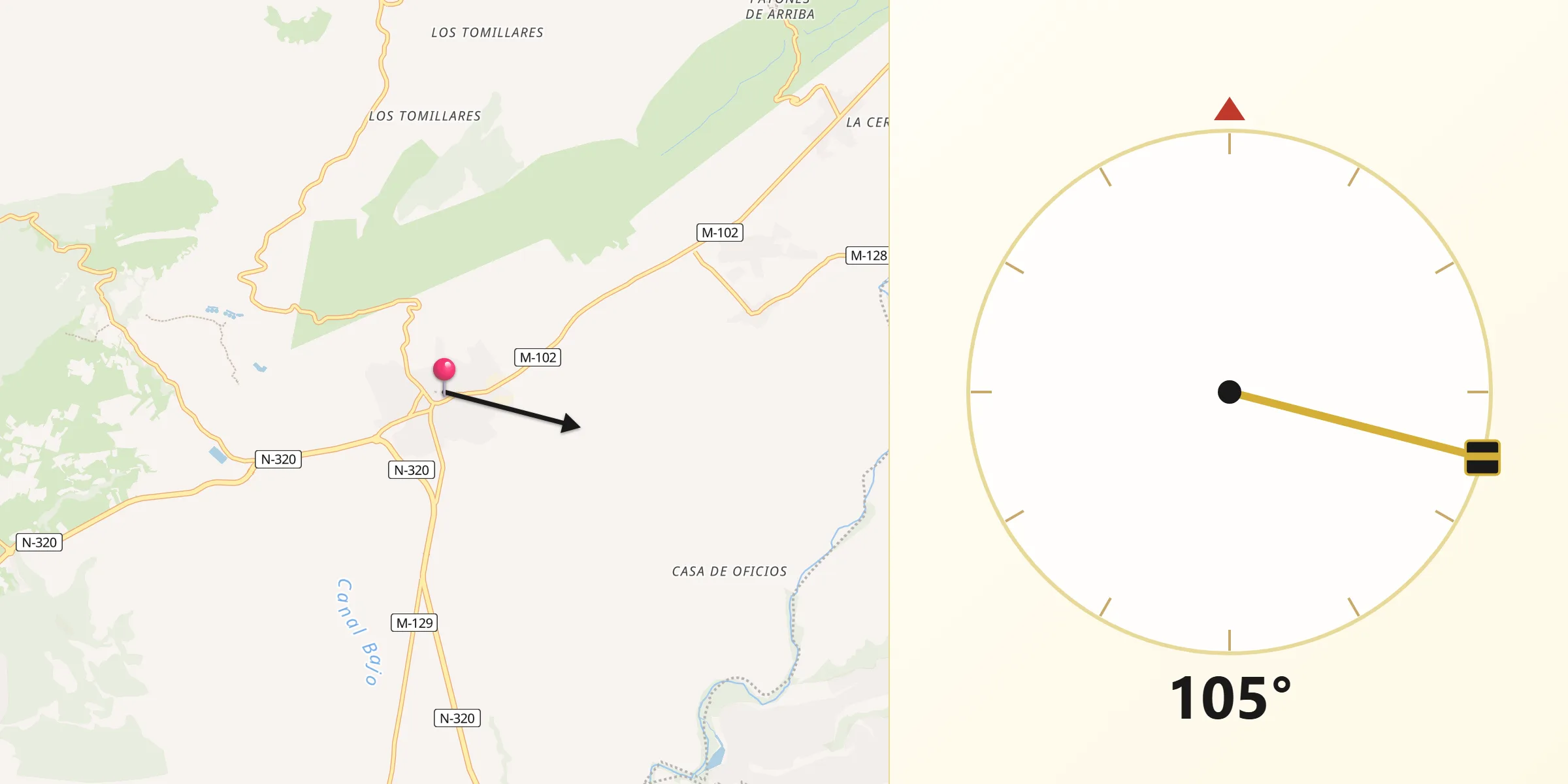 Dirección de la Qibla desde Torrelaguna