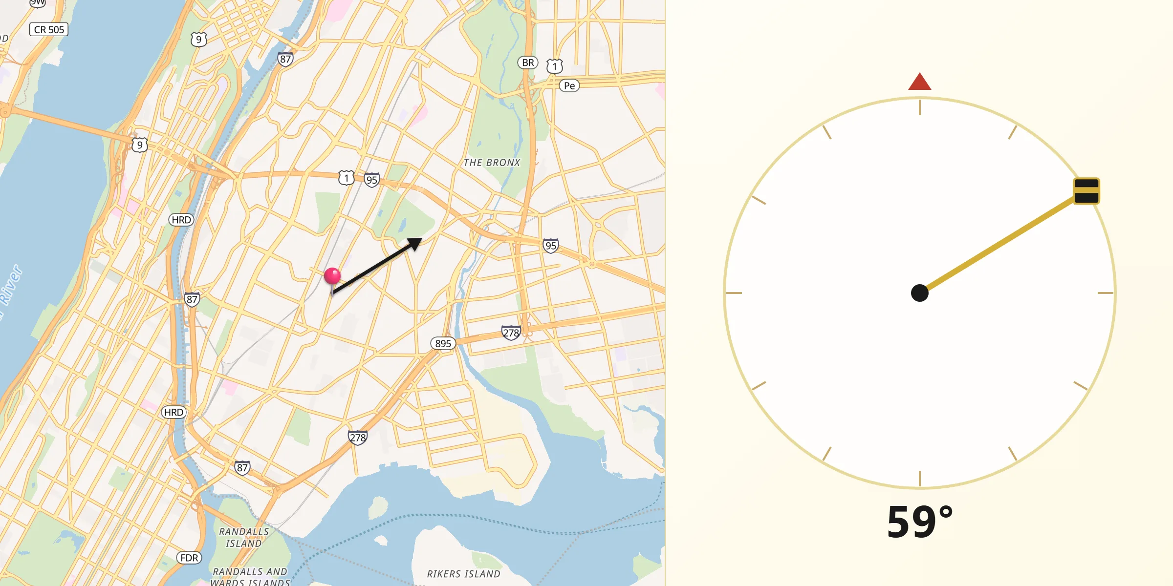 Qibla Direction from Morrisania