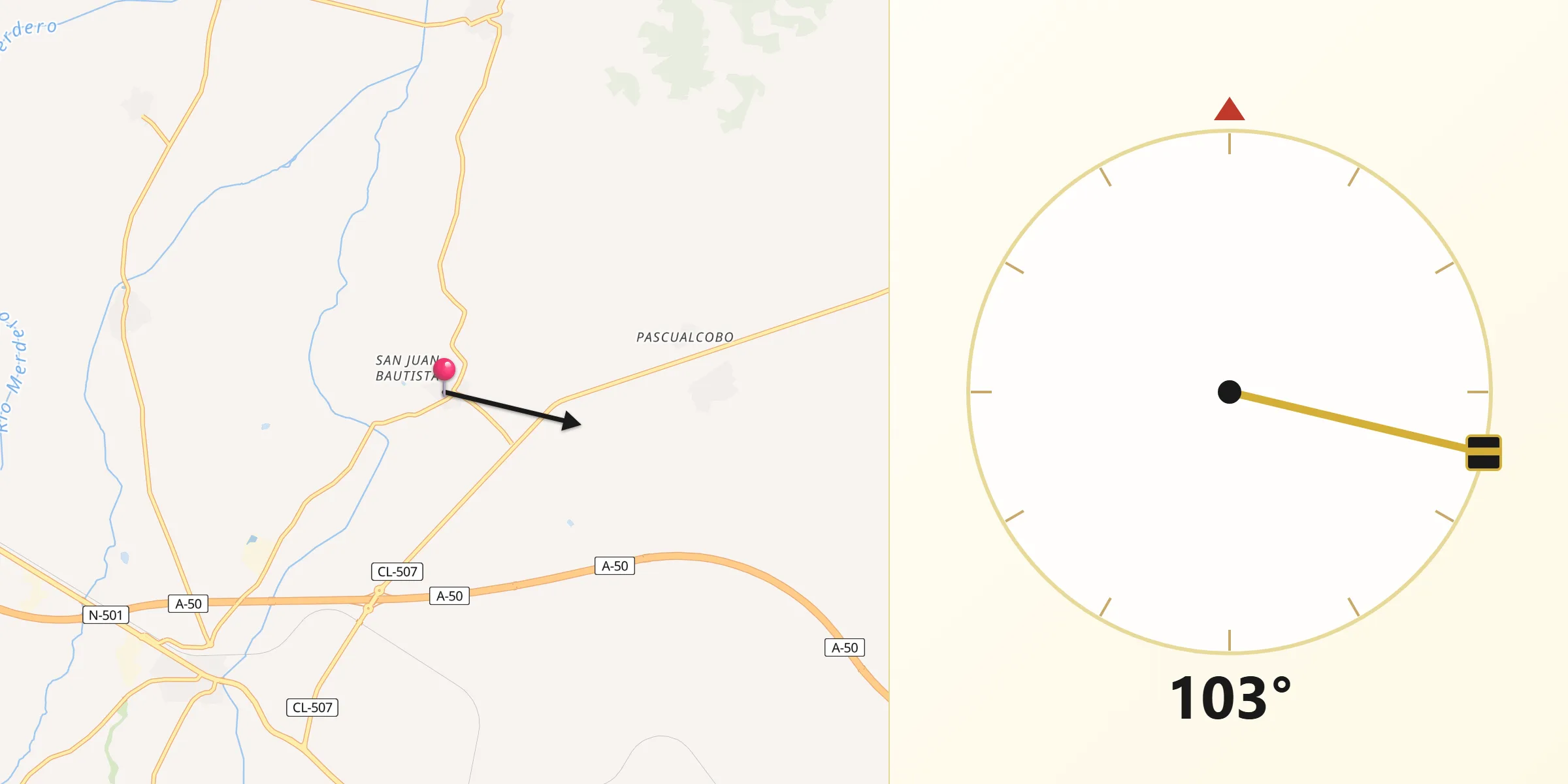 Dirección de la Qibla desde San Juan de la Encinilla