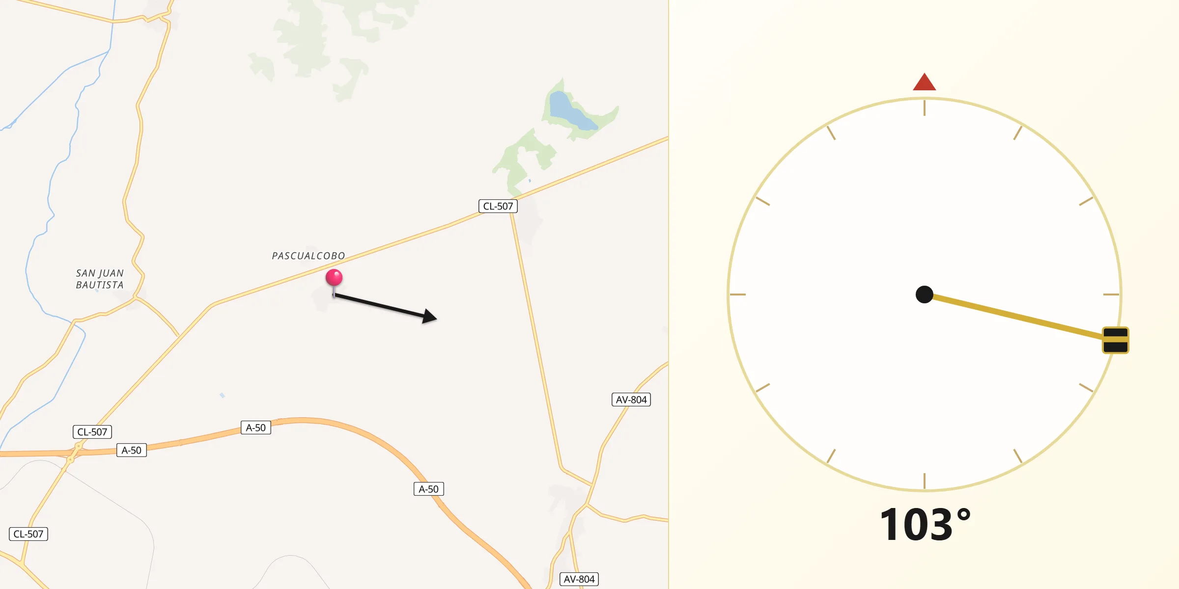 Dirección de la Qibla desde Riocabado
