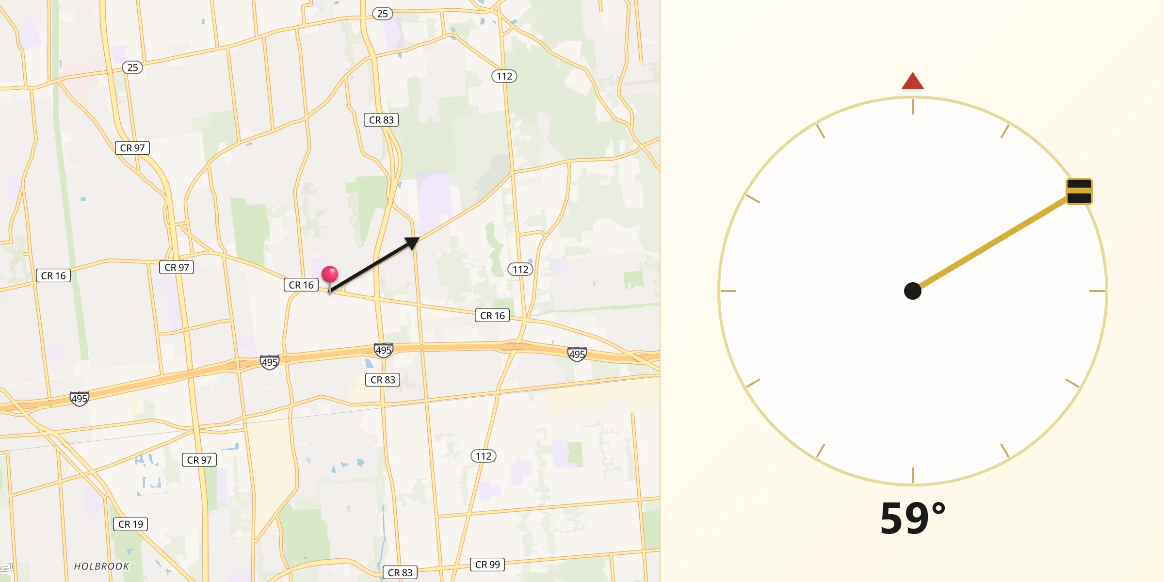 Qibla Direction from Farmingville