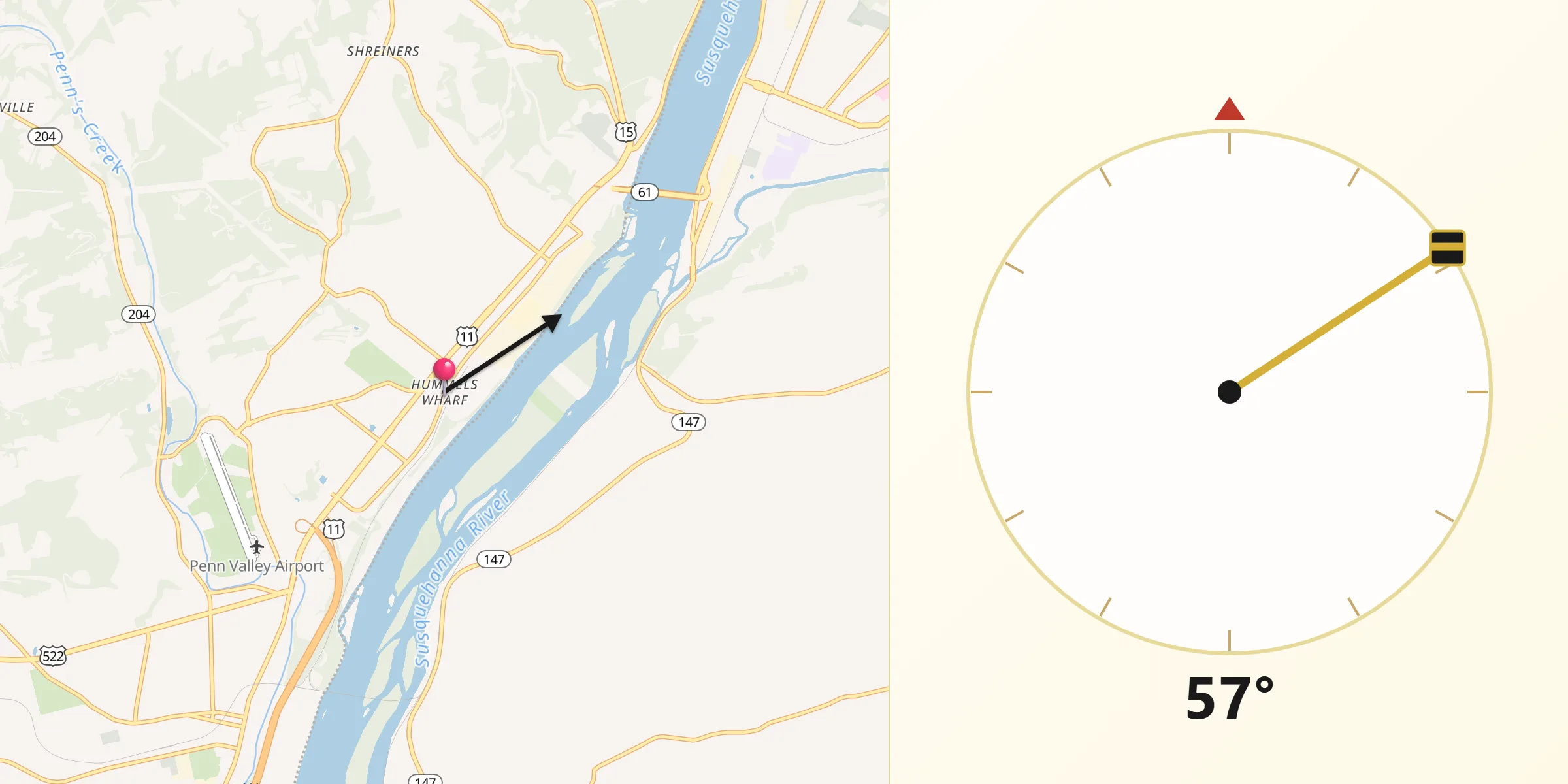 Qibla Direction from Hummels Wharf