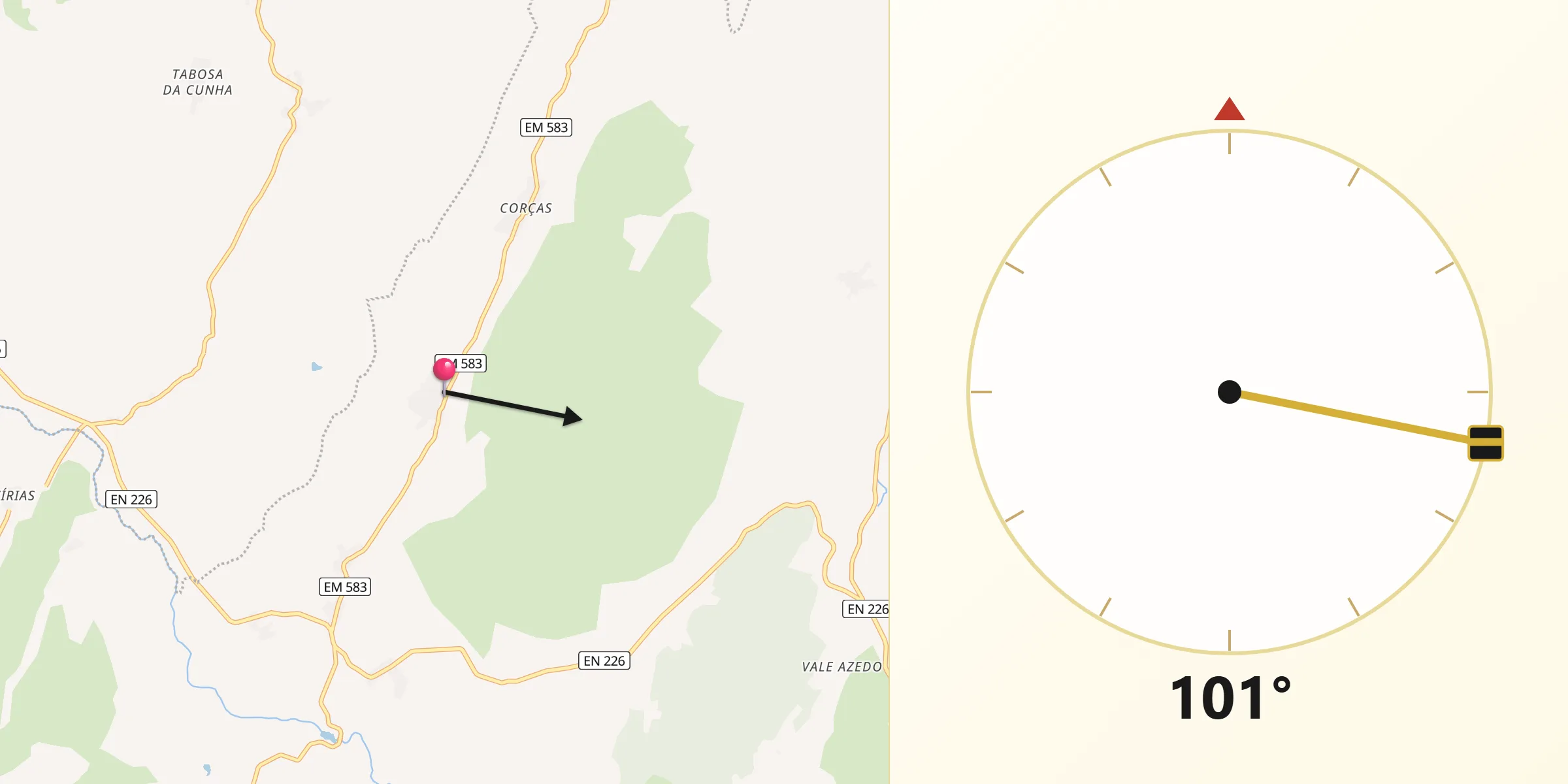Direção da Qibla a partir de Reboleiro