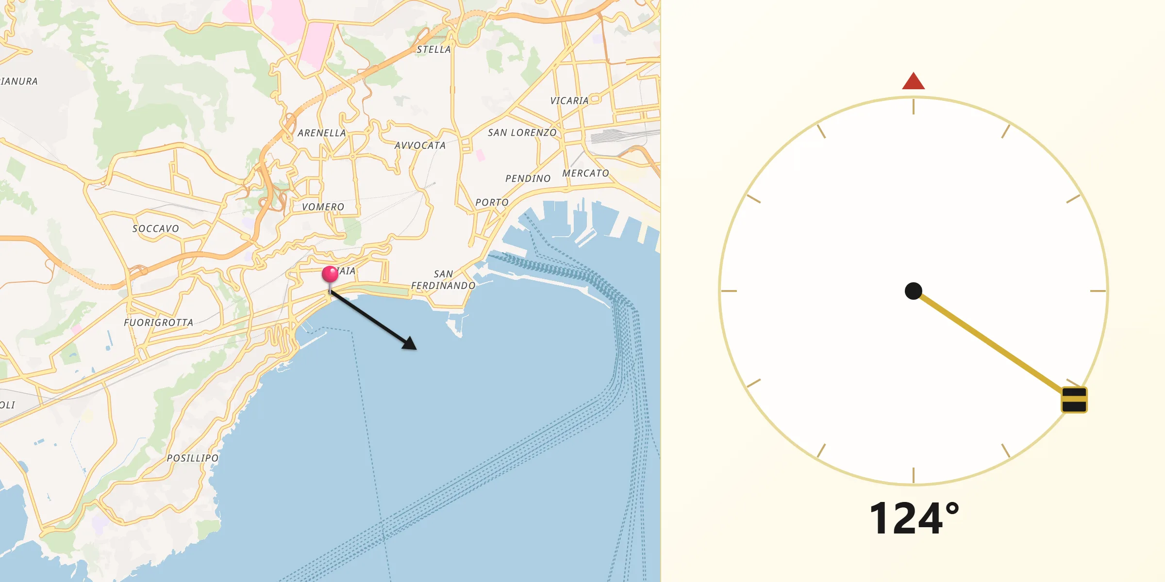 Direzione della Qibla da Chiaia