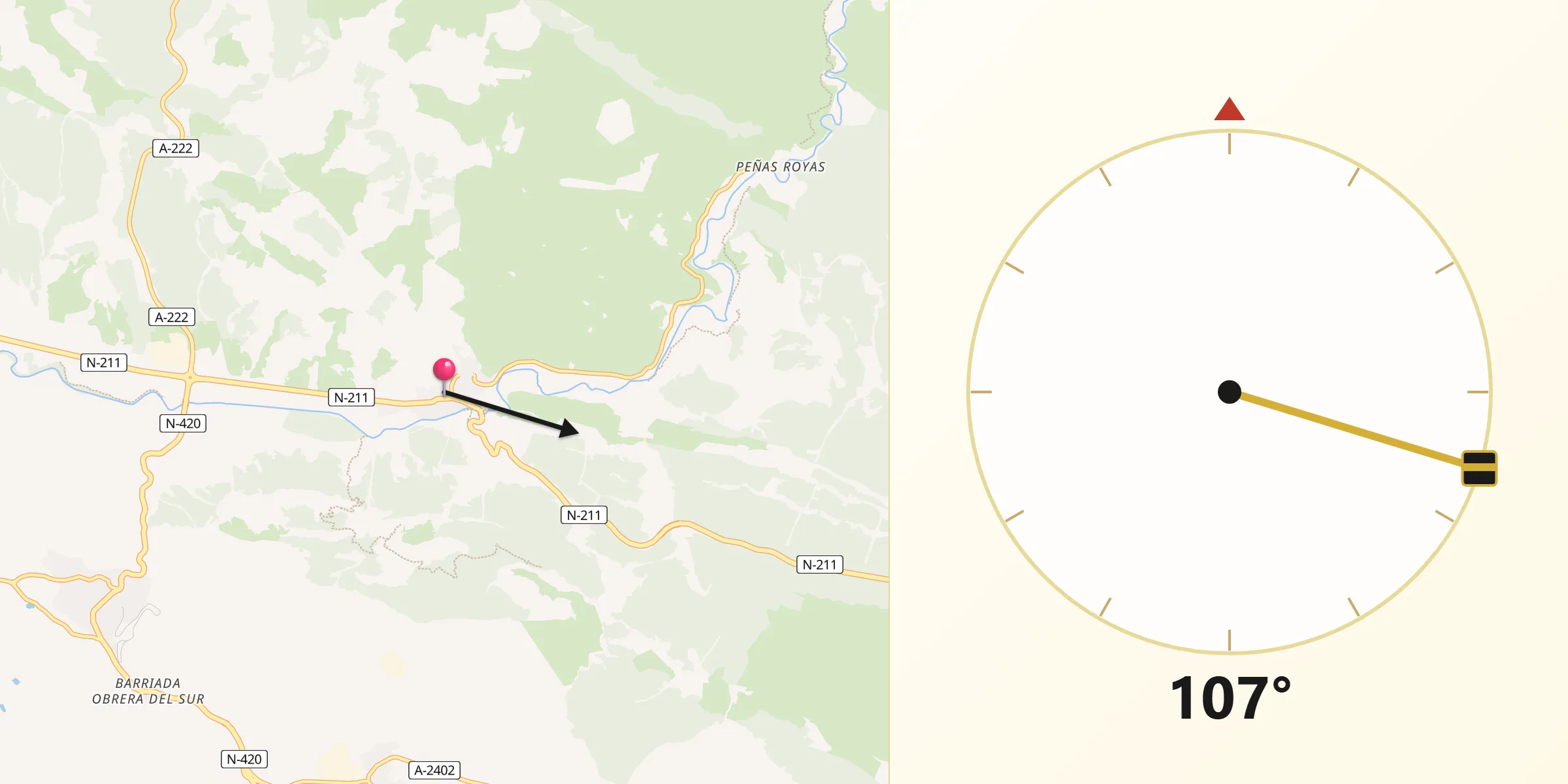 Dirección de la Qibla desde Montalbán