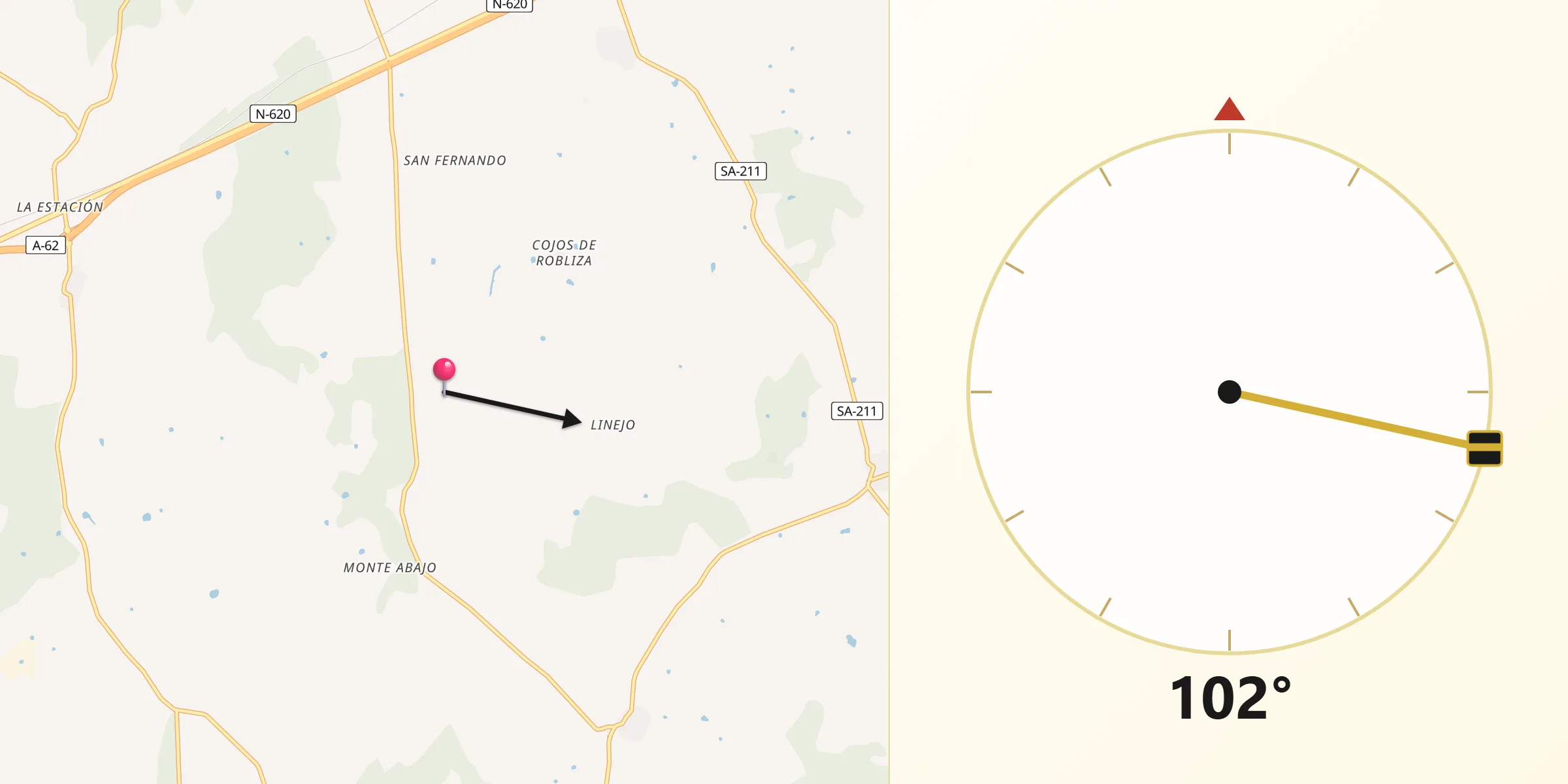 Dirección de la Qibla desde Provincia de Salamanca